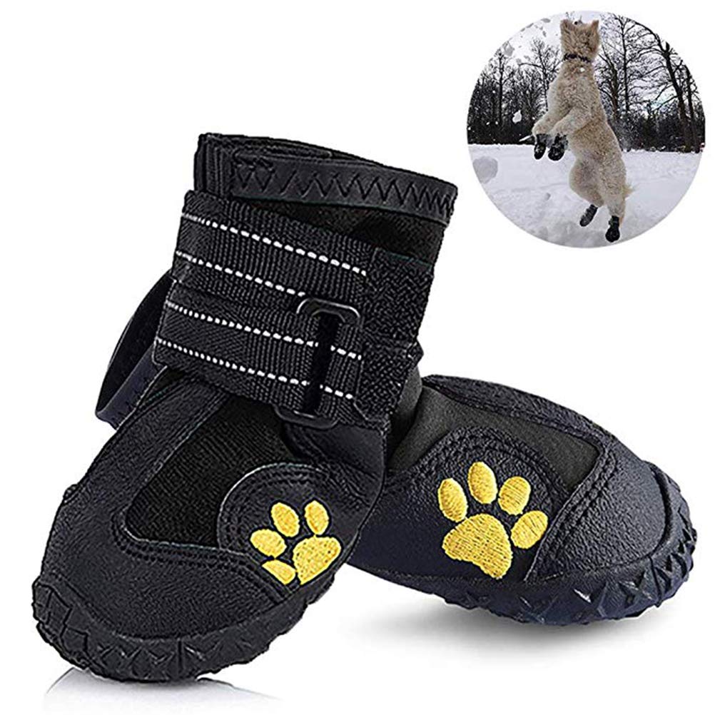 ULTECHNOVO 4 Pairs Dog Boots for Hiking, Running & Snow - Warm Winter & Summer Pet Shoes for Large Dogs & Puppies - Non-Slip Protective Paw Wear for Outdoor Adventures, Walking & Cold Weather