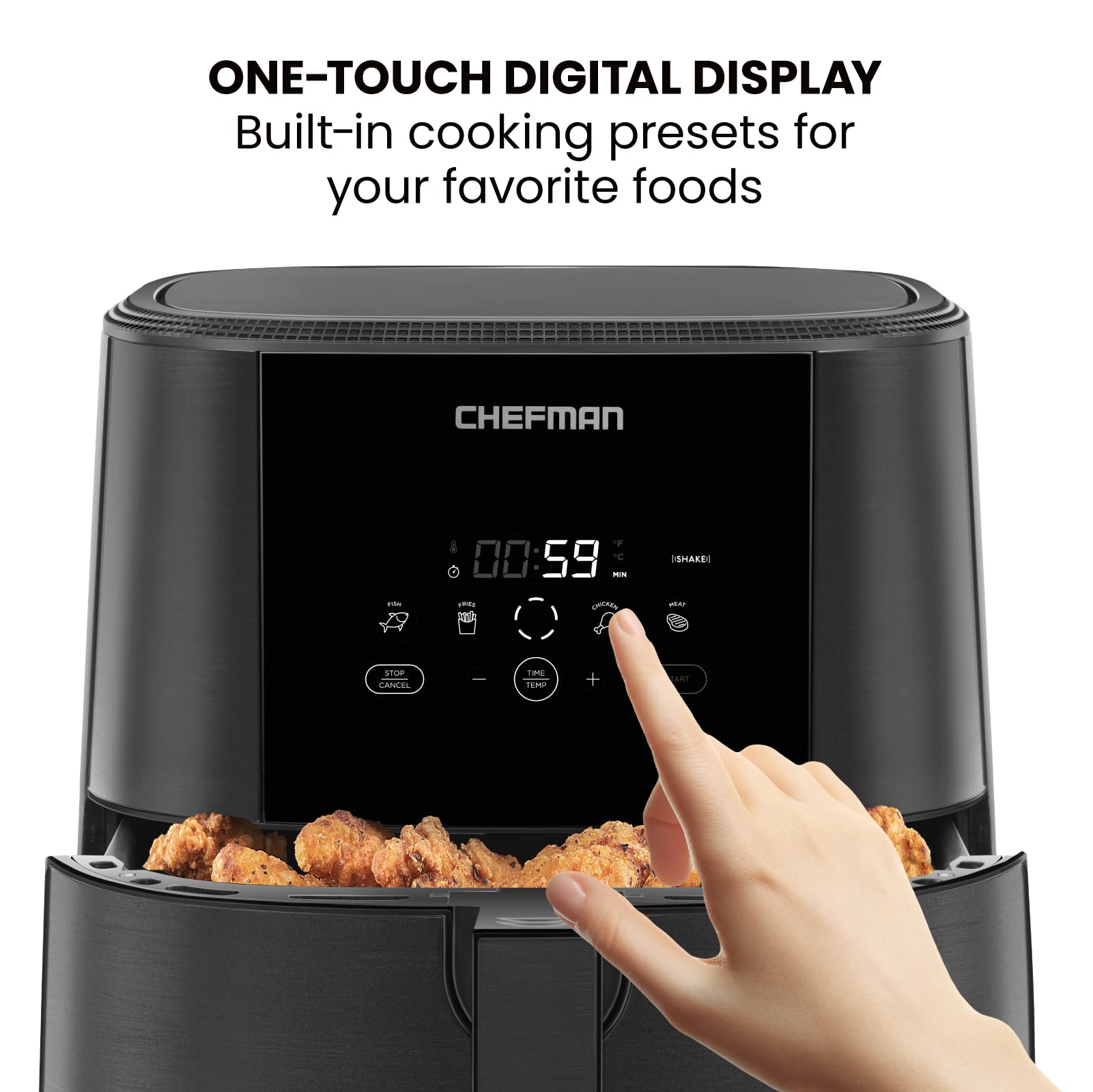 Chefman TurboFry Touch 8-Quart Digital Air Fryer - Large Family Size Healthy Oil-Free Cooker with One-Touch Controls & Presets for Fries, Chicken, Meat, Fish - Nonstick Dishwasher-Safe Basket - Perfect for Quick Meals, Snacks & Family Dinners (Black)