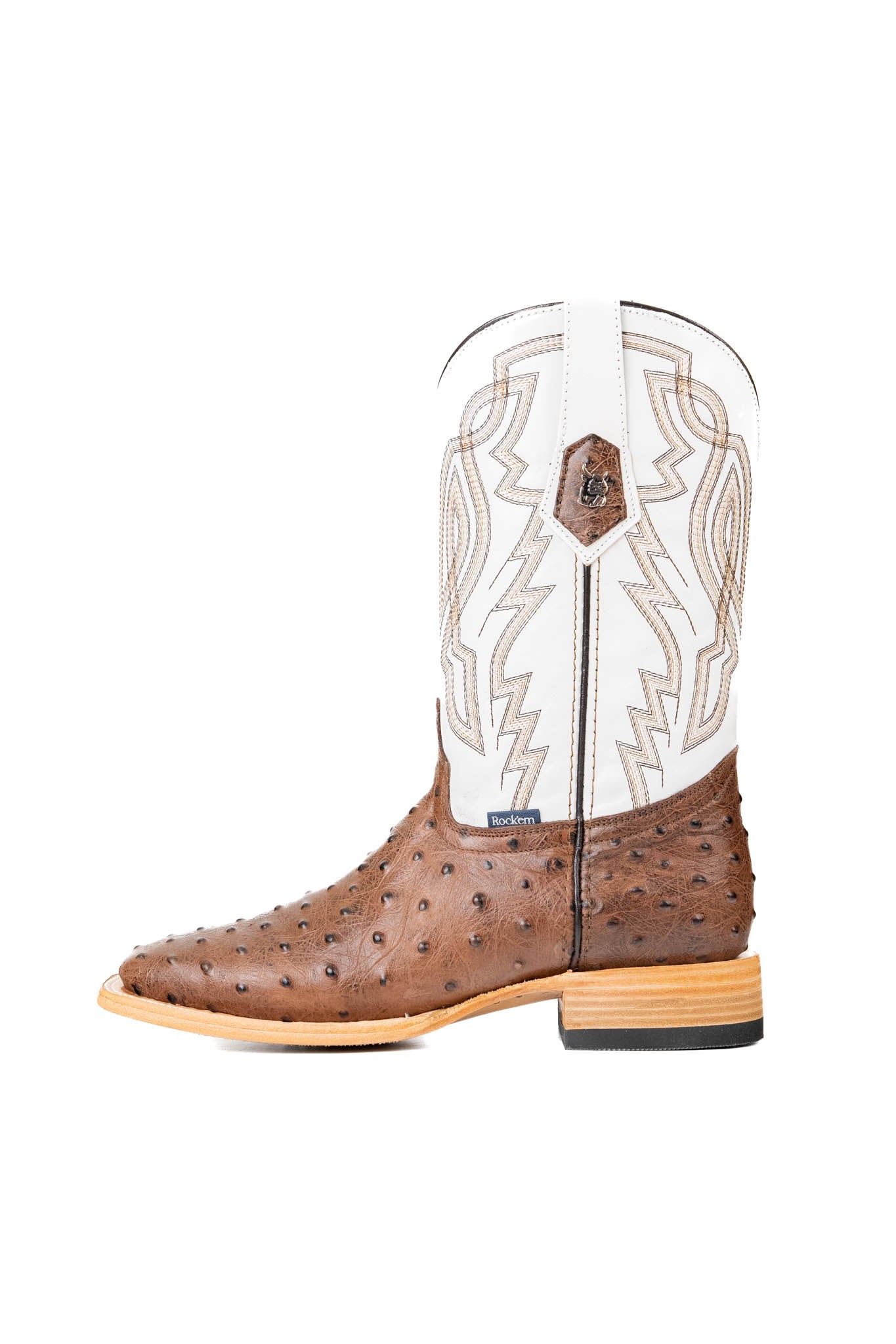 Renegade Ostrich Leather Square Toe Cowboy Boots for Men - Western Style Riding Boots for Country Music Festivals & Rodeo Events