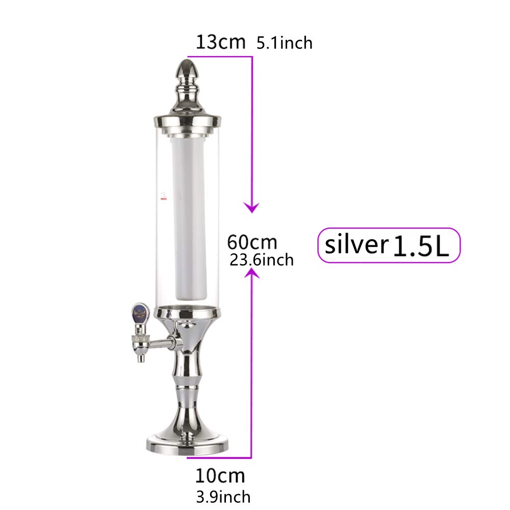 LED Colorful Shining Tabletop Wine Beer Tower Dispenser - 1.5L Stainless Steel Beverage Server for Juice, Cocktails & Drinks | Perfect for Home Bars, Parties, Restaurants, KTV & BBQ Gatherings
