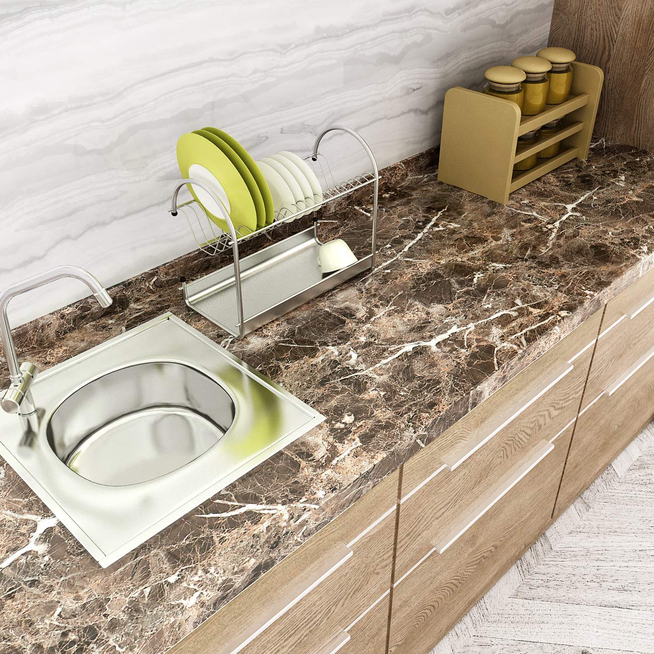 LACHEERY 90CMx4M Light Emperador Marble Peel & Stick Contact Paper - Self-Adhesive Countertop Cover for Kitchen, Bathroom Cabinets, Tables & Desks | Waterproof, Durable Worktop Protection for Home & Office Use