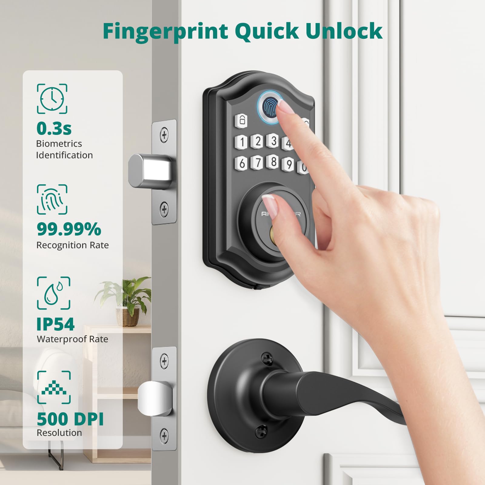 Smart Keyless Entry Door Lock with Fingerprint & Keypad - 2 Lever Handles, Electronic Deadbolt, Auto-Lock Feature for Front Door Security | Easy DIY Installation | Perfect for Homes, Apartments & Vacation Rentals