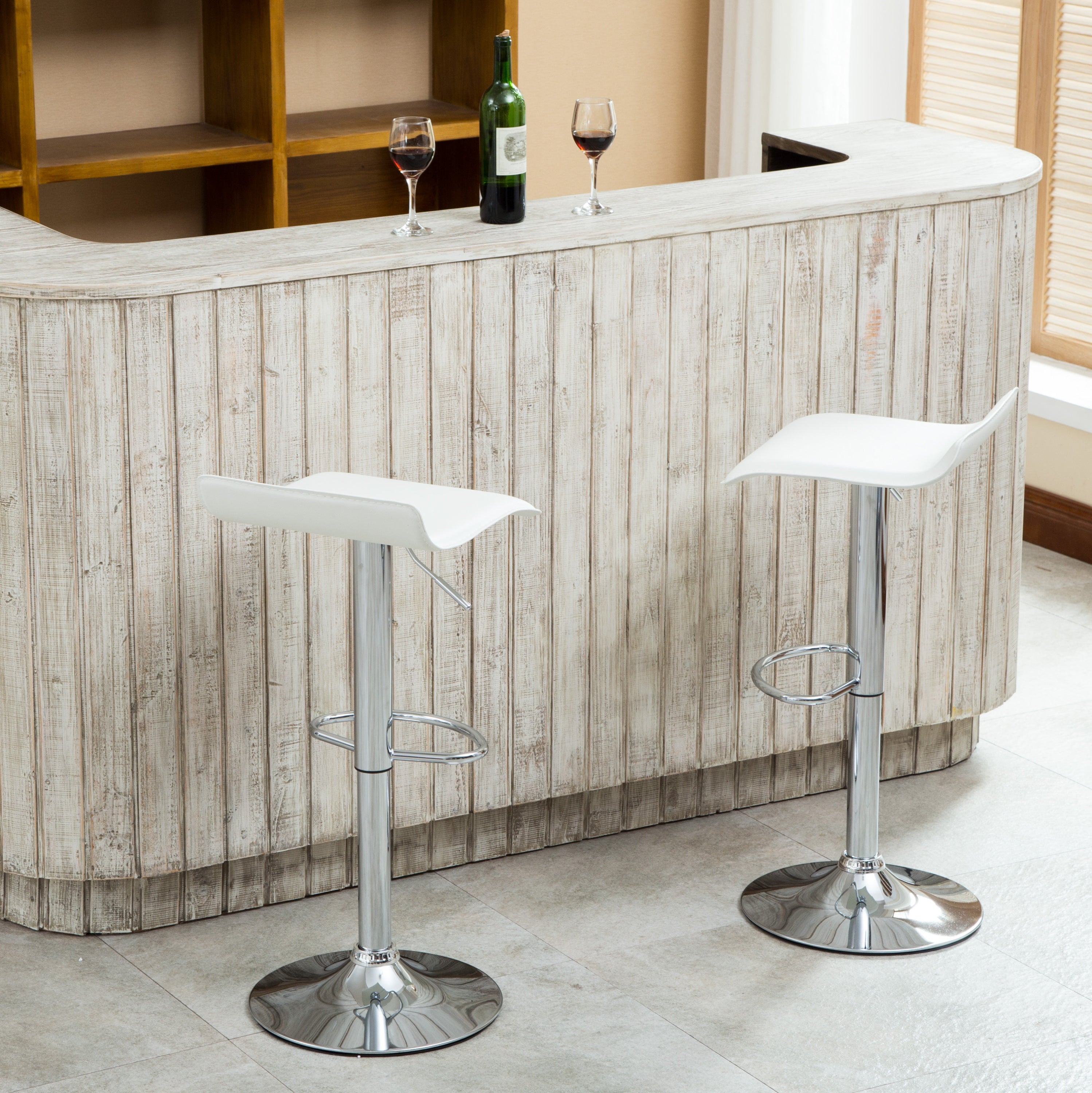 Modern Chrome Air Lift Adjustable Swivel Bar Stools with White PU Seat - Set of 2 for Kitchen Island, Breakfast Nook & Home Bar