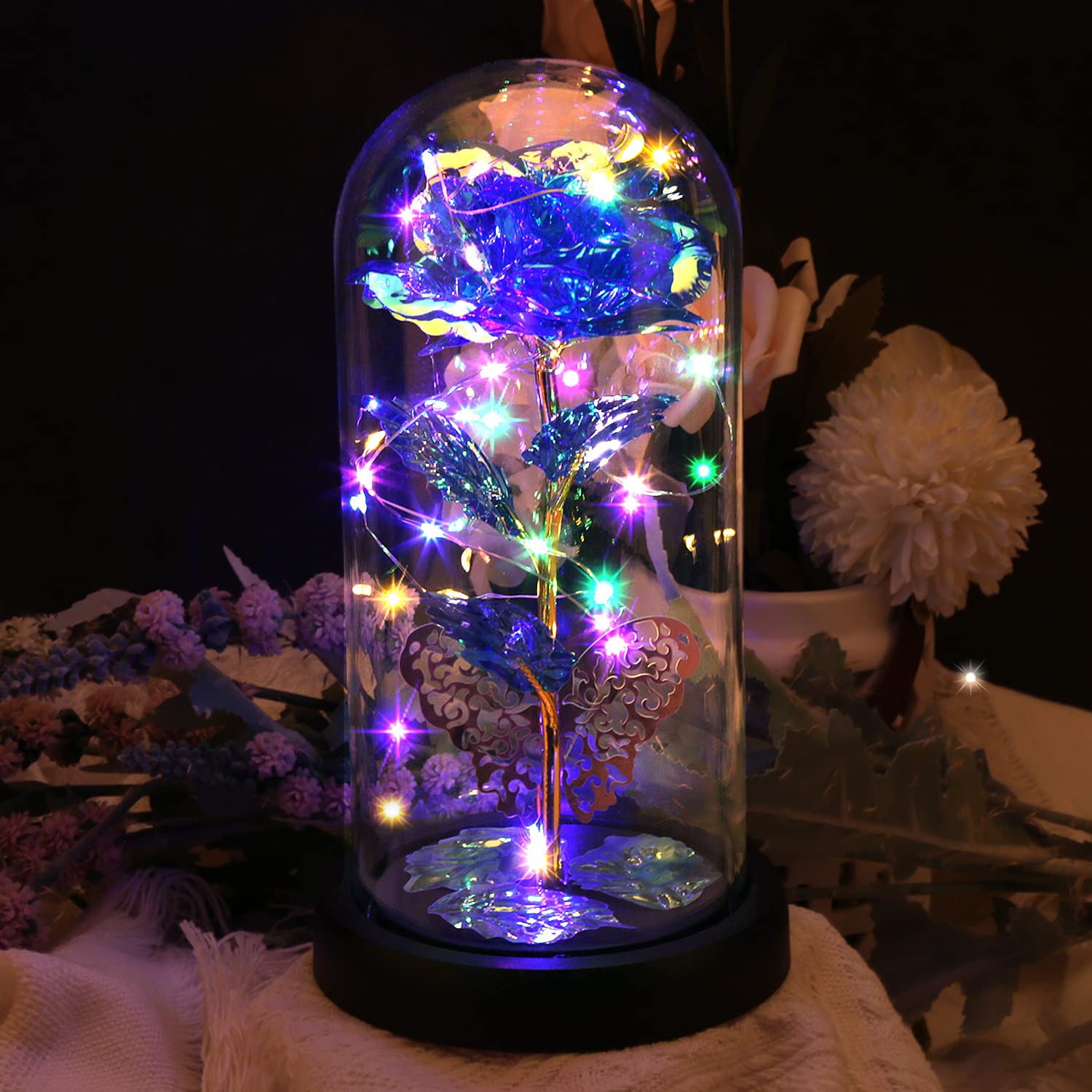 Eternal Rose in Glass Dome - Galaxy Rose Gift for Women, Mom, Valentine's Day, Birthday, Christmas, Wedding (Blue) | Romantic Home Decor, Anniversary Present, Special Occasion Gift Idea