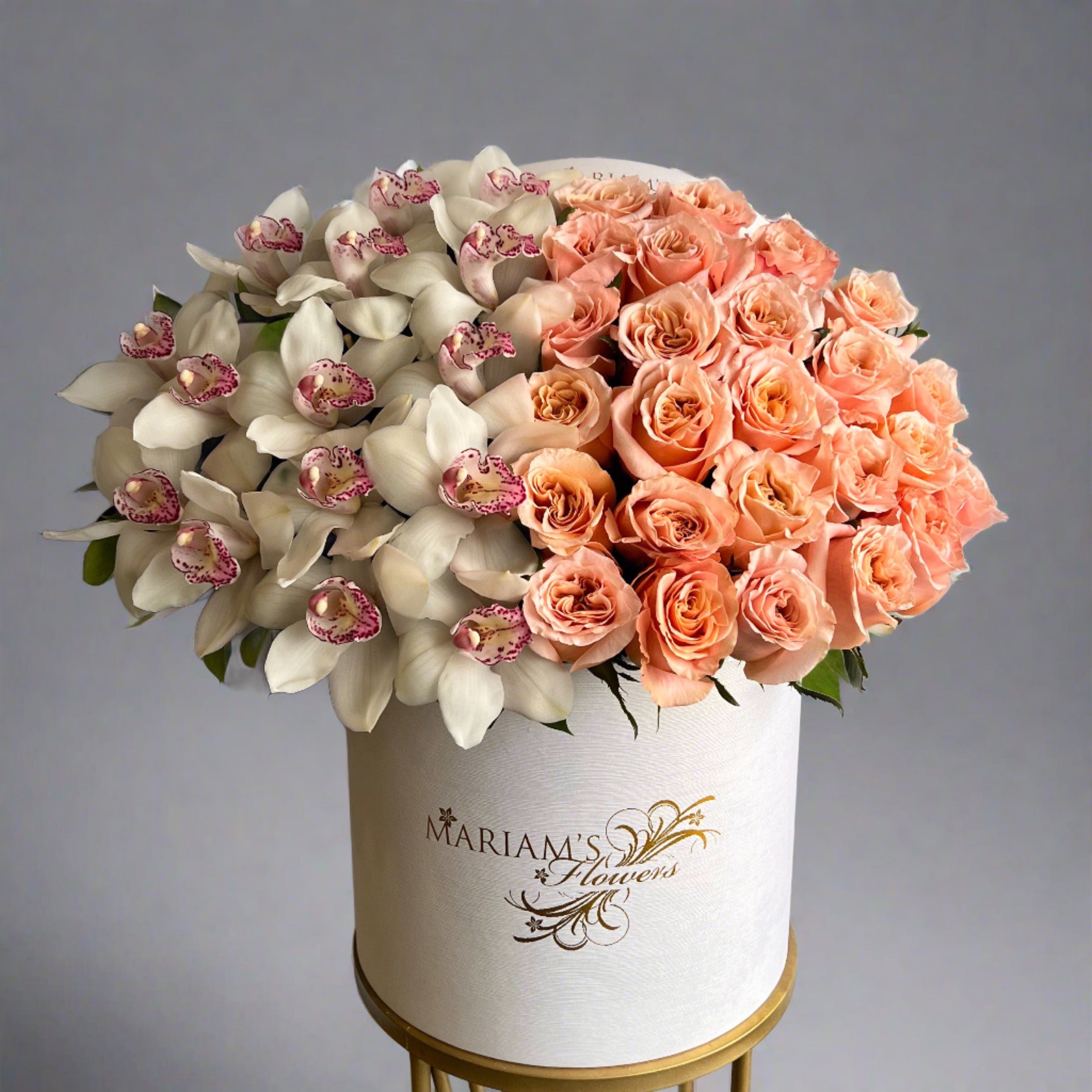 White Orchids and Peach Roses Bouquet - Fresh Flowers for Weddings, Anniversaries & Home Decor