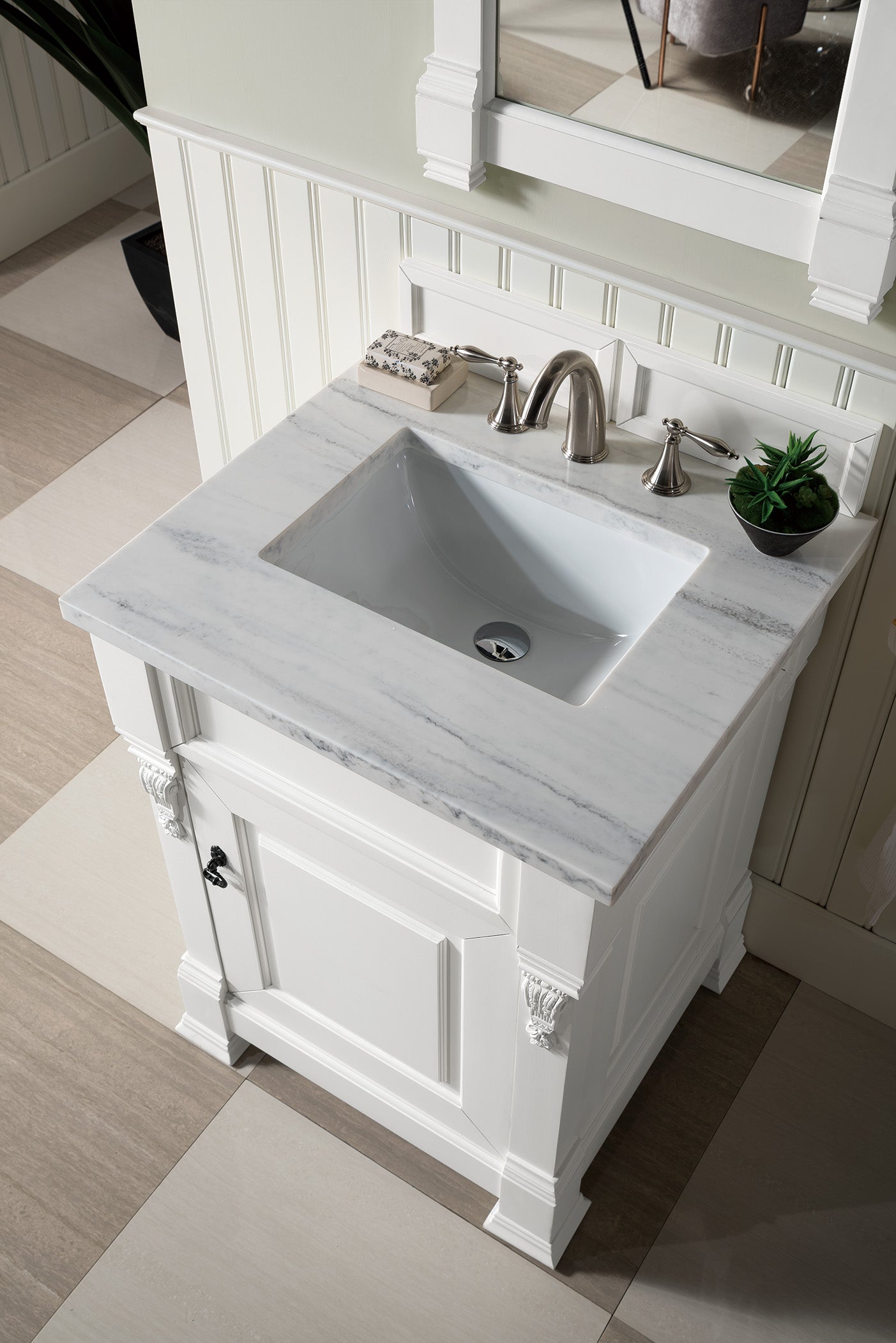 Brookfield 26 Inch Single Bathroom Vanity with Bright White Finish & 3CM Arctic Fall Solid Surface Top - Perfect for Modern Bathroom Renovations & Small Space Solutions