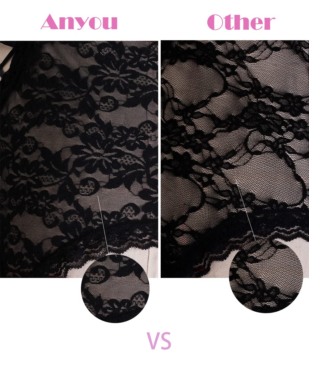 Anyou Women's Lingerie Set - Stretchy Lace Teddy with Stockings, Plus Size Lingerie S-XXXXL for Date Night, Bridal Shower & Romantic Occasions