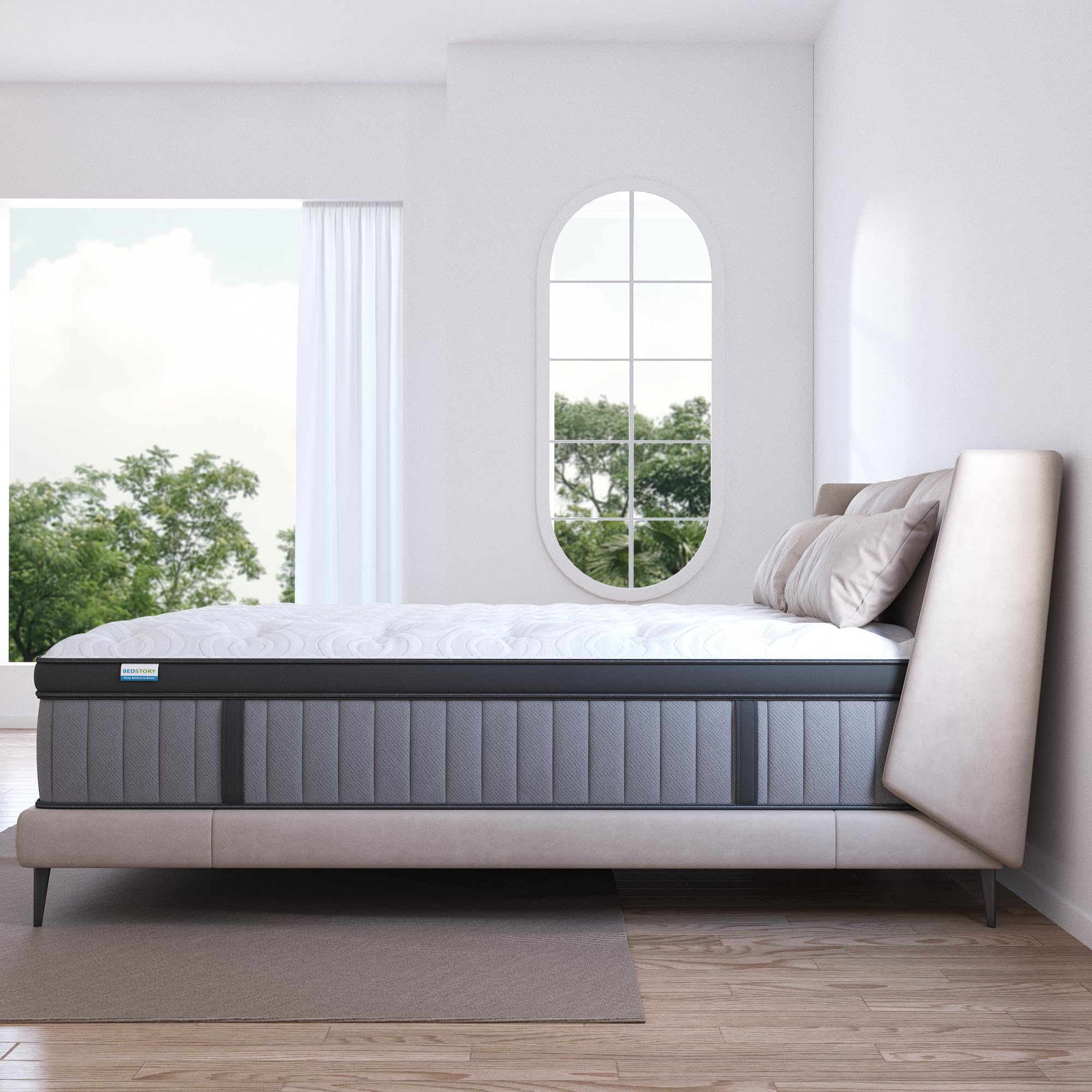 BedStory 14 Inch Plush Queen Hybrid Mattress - Ultra Soft Luxury Bed with Lumbar & Hip Support for Pain Relief - Motion Isolation, Fiberglass Free, CertiPUR-US Certified - 365 Night Trial - Perfect for Back Sleepers & Couples