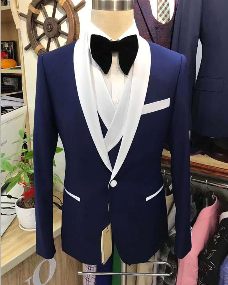 Navy/Green/Burgundy 3-Piece Slim Fit Men's Wedding Suit Groom Tuxedo with Shawl Lapel (Jacket + Vest + Pants) - Formal Prom Suits for Men CB01214 | Perfect for Weddings, Proms, and Special Occasions