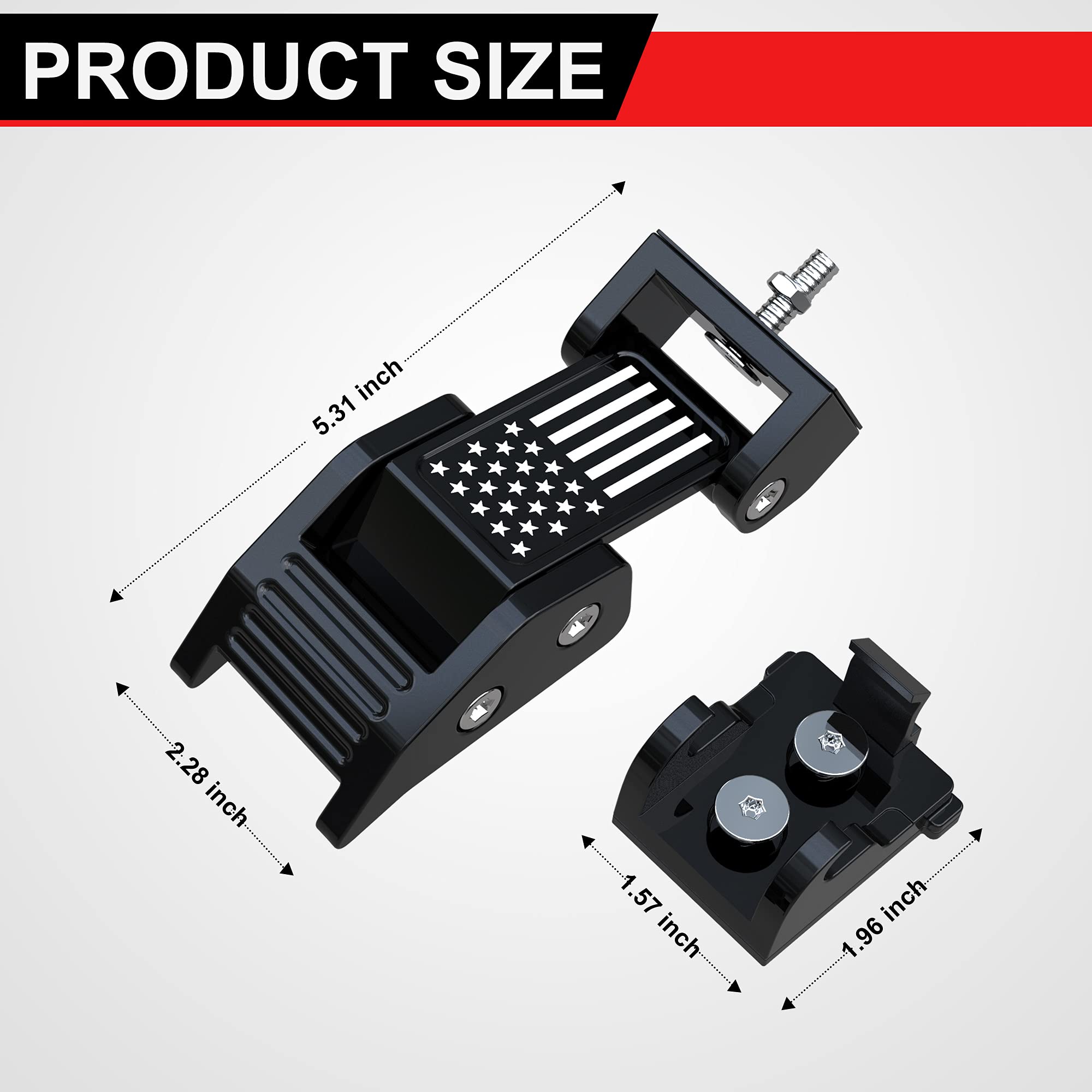 2PCS Black Aluminum Hood Latches with U.S. Flag Design for 2007-2021 Jeep Wrangler JK/JKU/JL/JLU & Gladiator JT - Durable Hood Catch Kit (Perfect for Off-Roading & Jeep Customization)