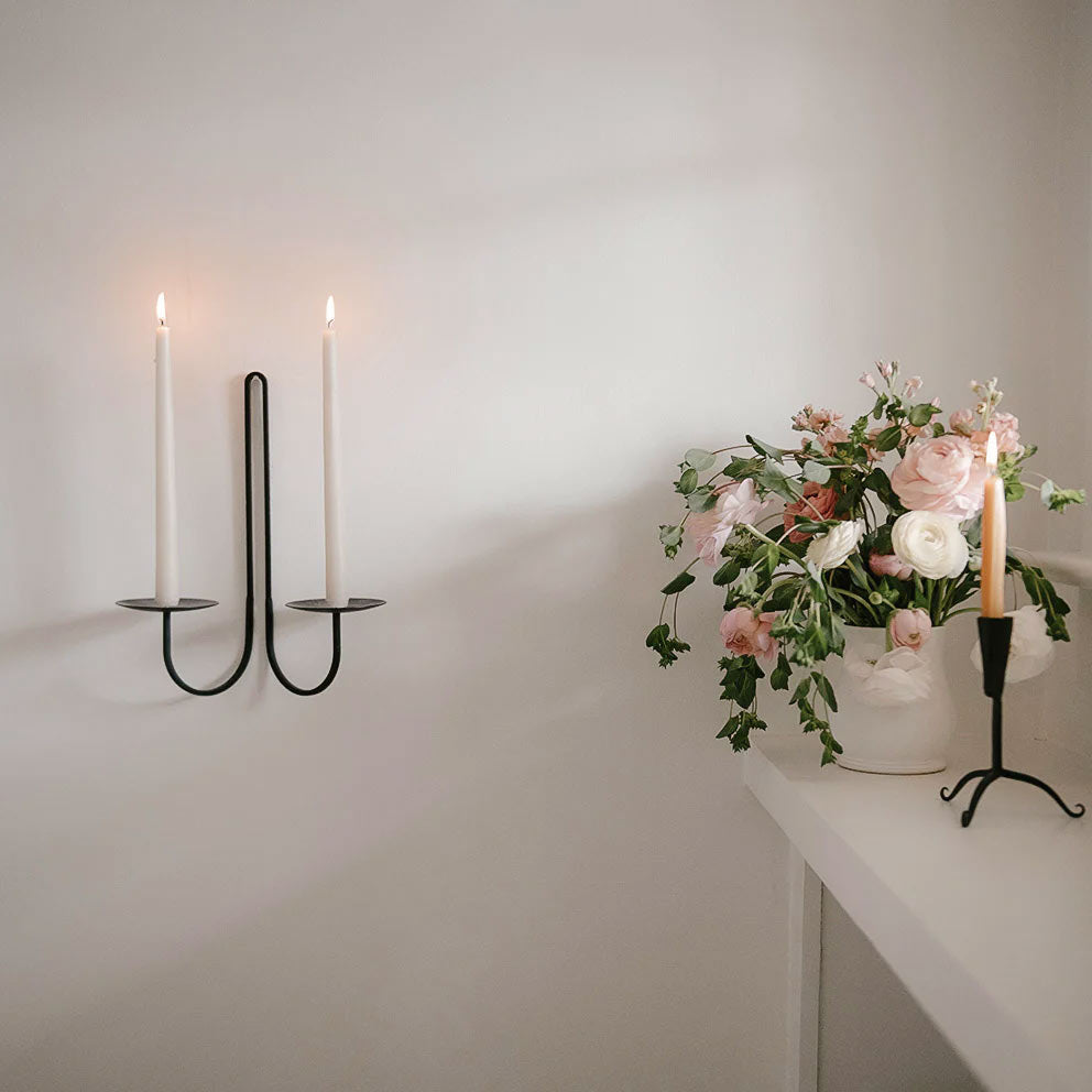Hand Forged Iron Double Arm Candle Holder - Vintage Rustic Home Decor for Wedding, Dining Table, Fireplace & Outdoor Patio