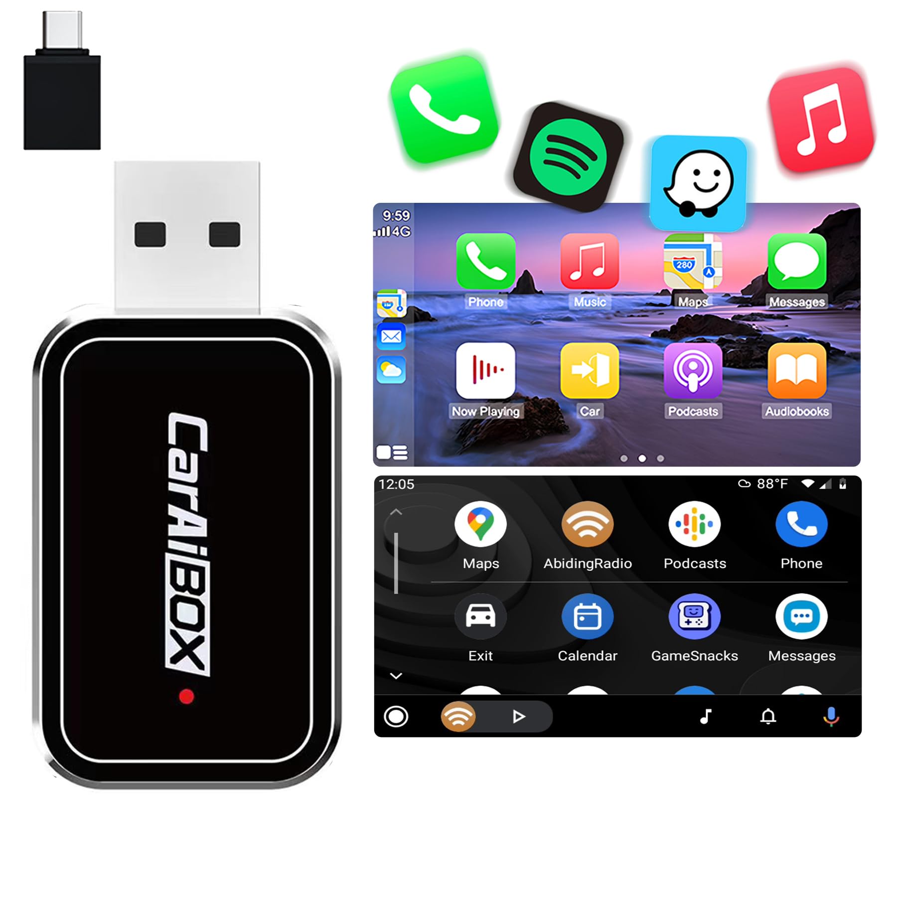 Wireless CarPlay & Android Auto Adapter 5.0 - 2-in-1 Bluetooth Dongle for iPhone & Android - Compatible with 2016+ Cars with OEM Wired CarPlay - Plug & Play for Safer Hands-Free Driving & Seamless Music Streaming