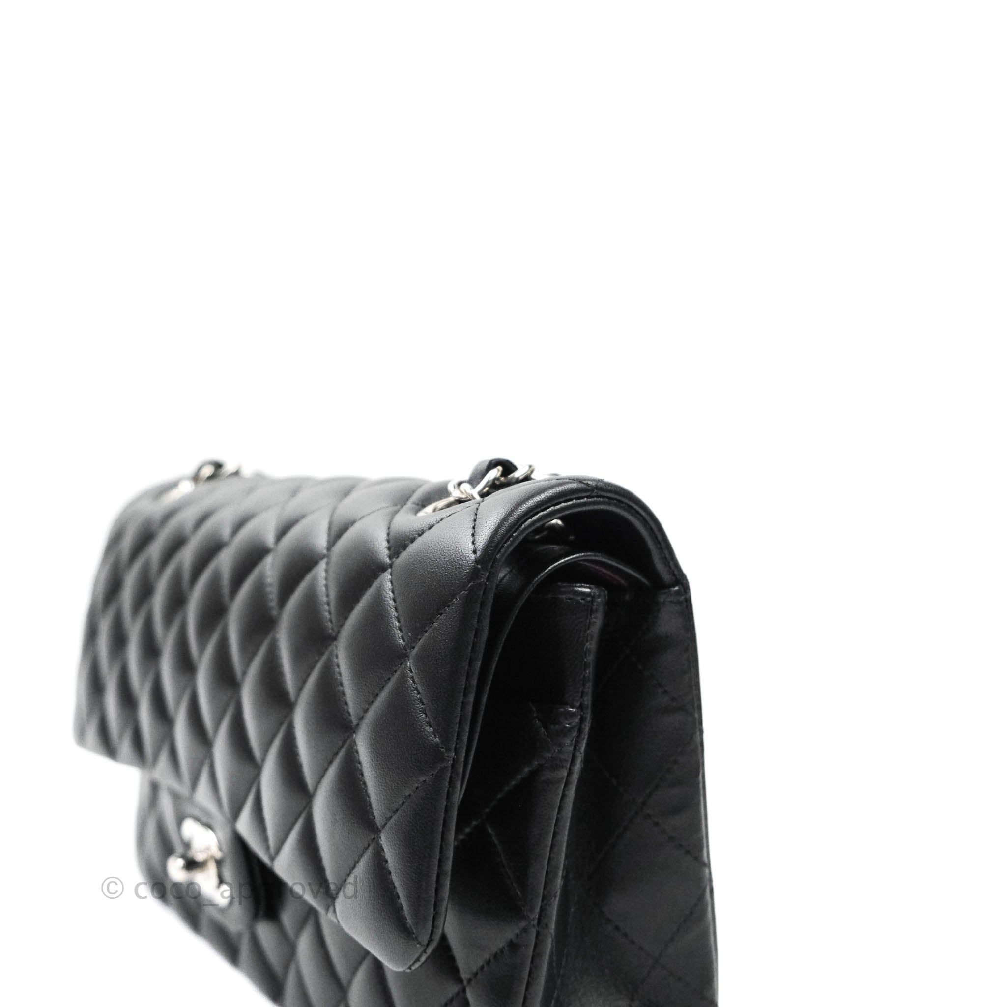 Chanel Classic M/L Medium Double Flap Bag Black Lambskin Silver Hardware - Luxury Designer Handbag for Women, Perfect for Work, Evening Events & Special Occasions