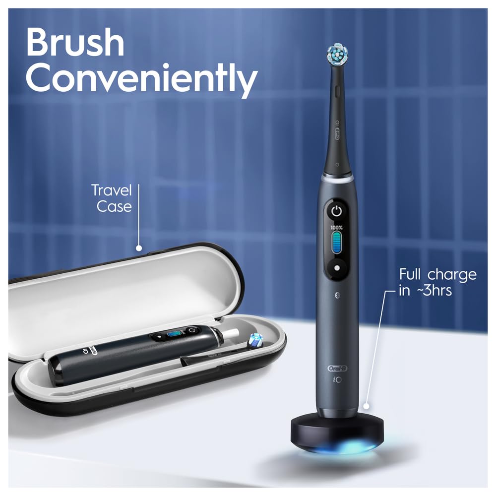 Oral-B iO8 Electric Toothbrush for Adults with Smart App Connectivity - 6 Cleaning Modes, Teeth Whitening, Includes 1 Ultimate Clean Brush Head & Magnetic Travel Pouch (2 Pin UK Plug) - Perfect for Home Use, Travel, and Professional Dental Care