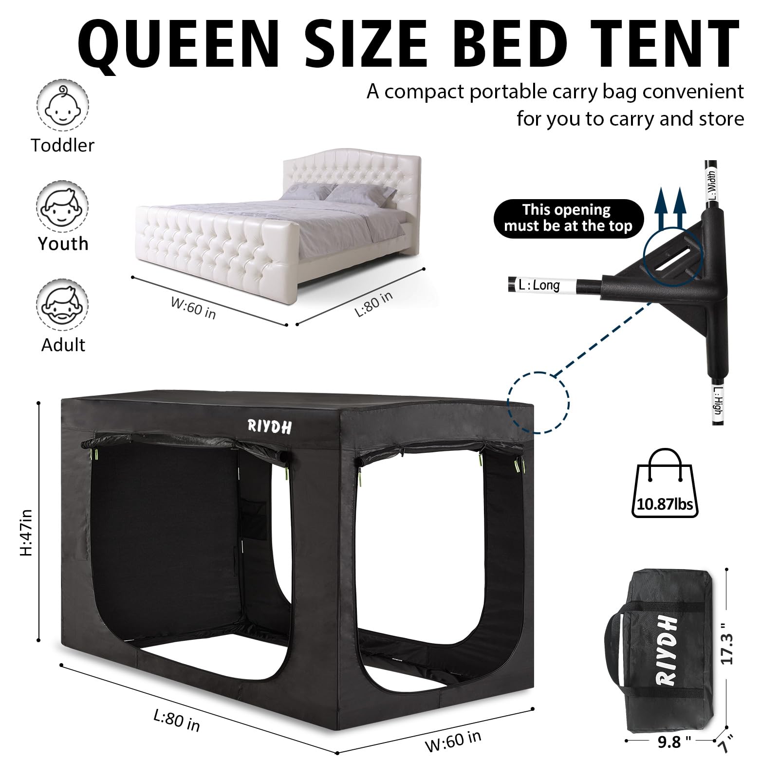 **Adult Bed Tent Canopy - Portable Blackout Sleeping Tent with 3 Doors, Breathable & Private Space for Indoor Use | Perfect for Camping, Reading Nook, or Kids' Play Area**