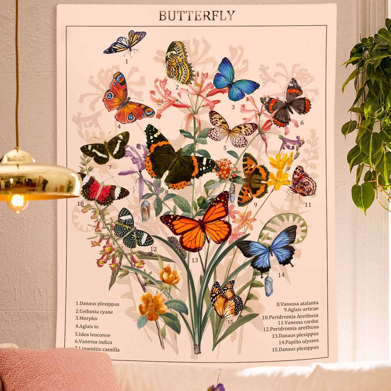 Vintage Floral Butterfly Tapestry Wall Hanging - 36