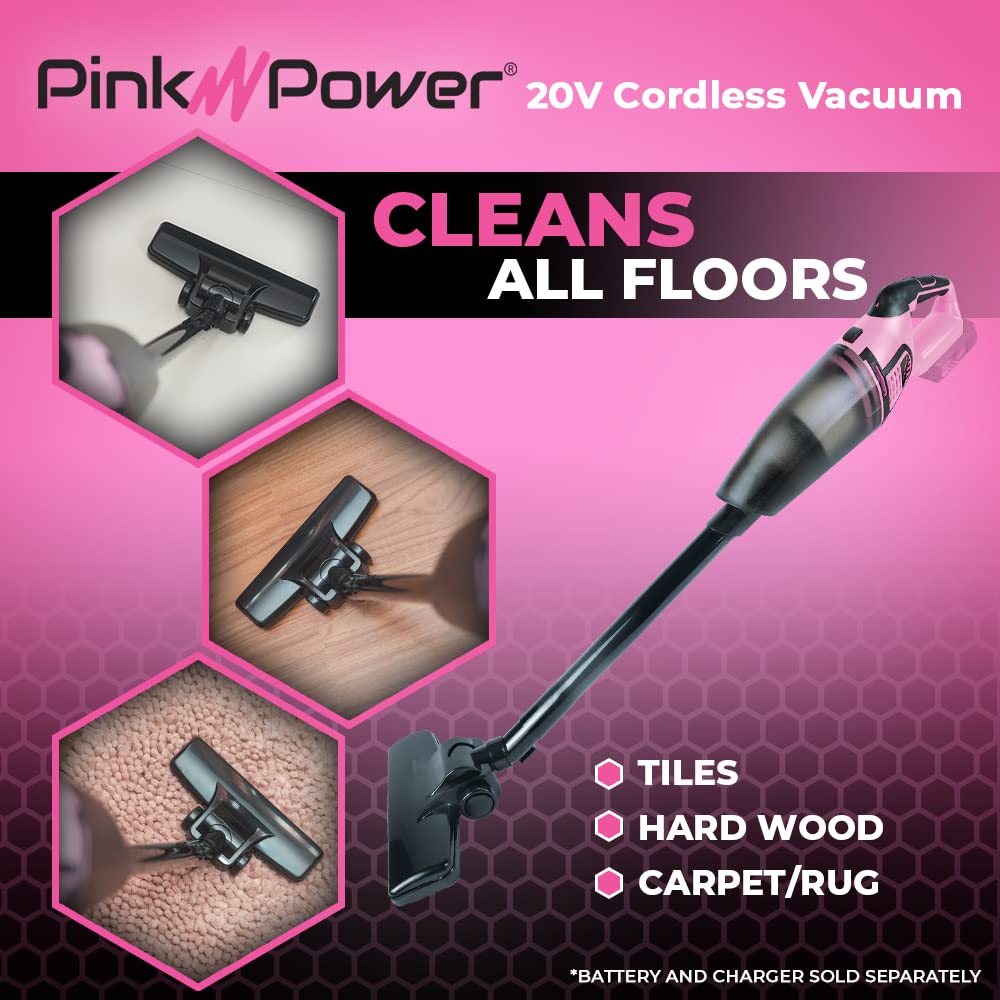 Pink Power Vacuum Cleaner - Cordless Handheld Vacuum (Tool Only, No Battery or Charger) - Perfect for Quick Cleanups, Car Detailing & Pet Hair Removal