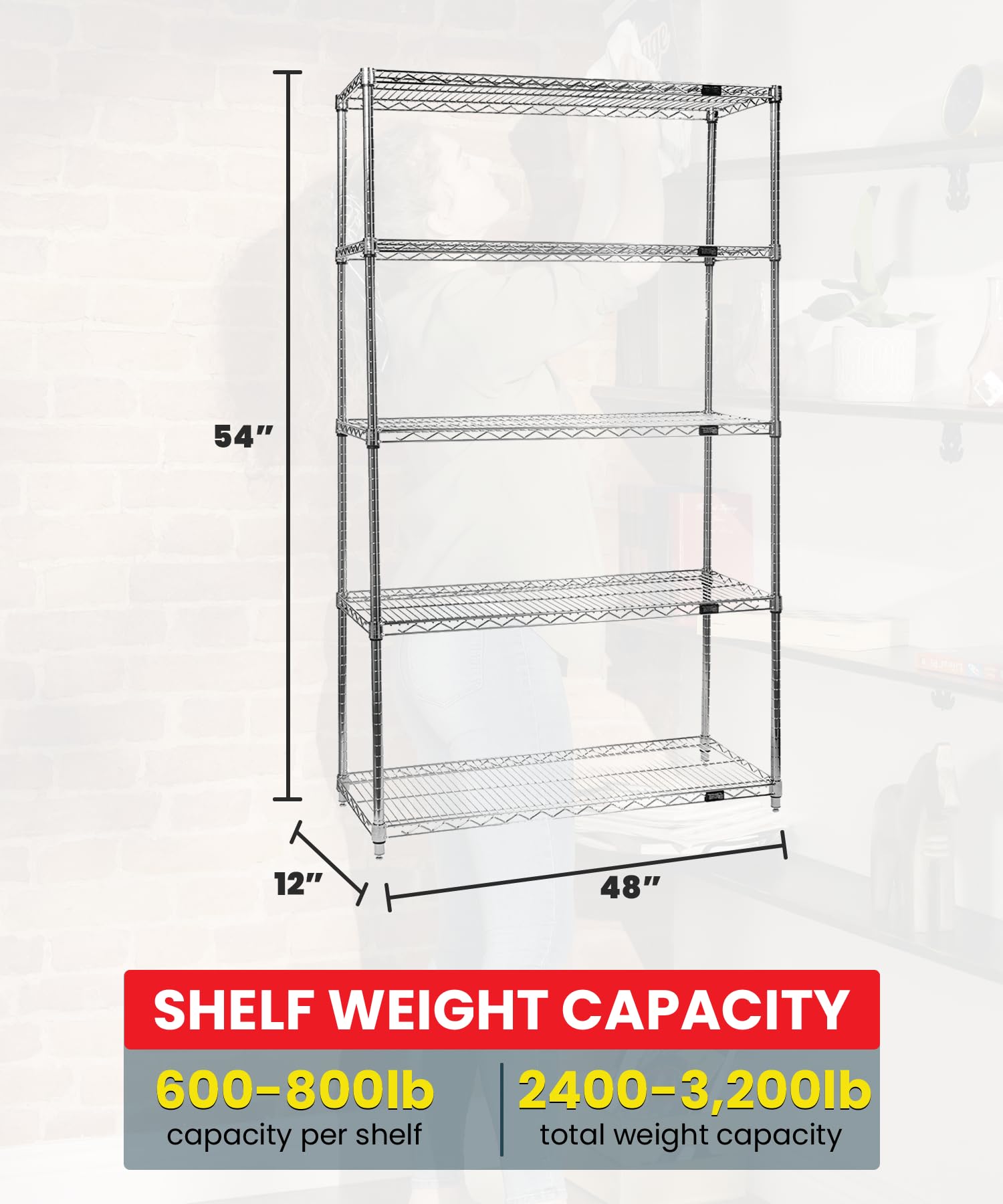 5-Shelf Chrome Wire Starter Kit - 54 Inch Heavy Duty Metal Shelving Unit for Garage, Kitchen, Pantry & Storage Organization