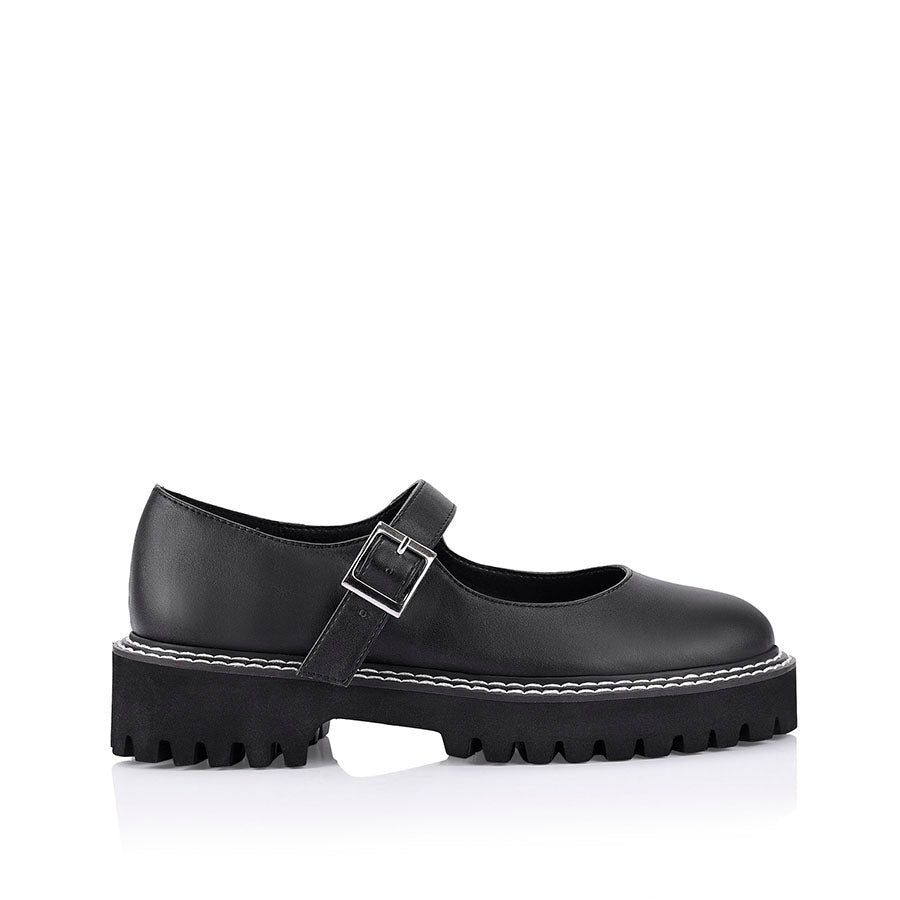 Nene Chunky Mary Jane Loafers for Women - Black Comfortable Slip-On Shoes for Casual Outfits & Work Wear