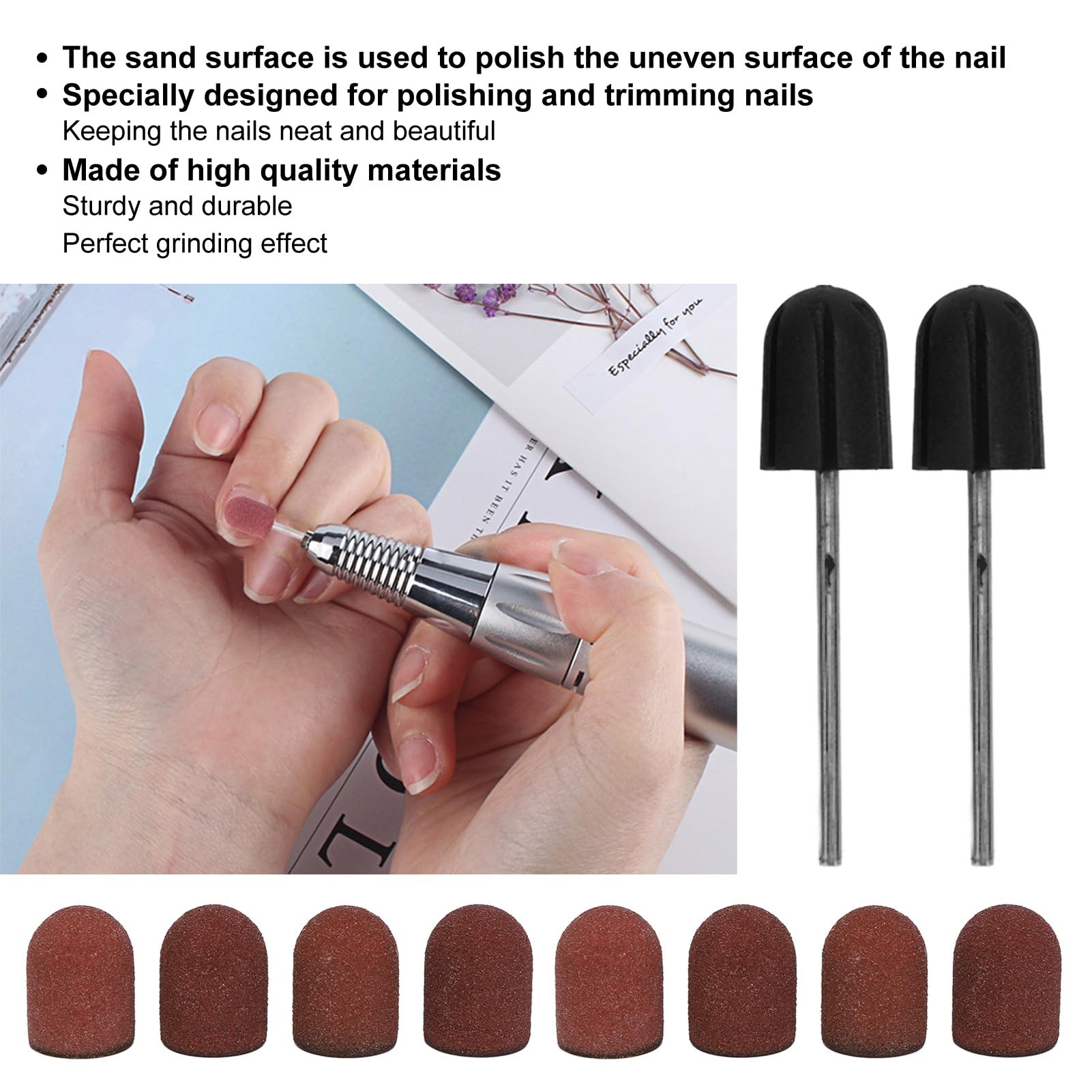 50pcs 120# Grit Nail Art Sanding Bands Set with Shaft - Professional Manicure Polishing & Grinding Bands for Nail Drill Machine | Perfect for Salon, Home Nail Care & DIY Nail Art Designs