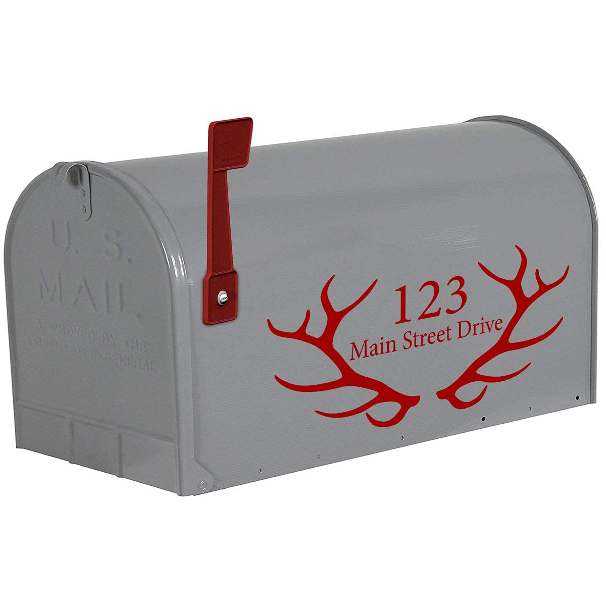 VWAQ Custom Home Address Vinyl Stickers - Set of 2 Antler Mailbox Decals in Burgundy (CMB27) | Perfect for House Number Signs, Rural Mailboxes & Front Door Decor