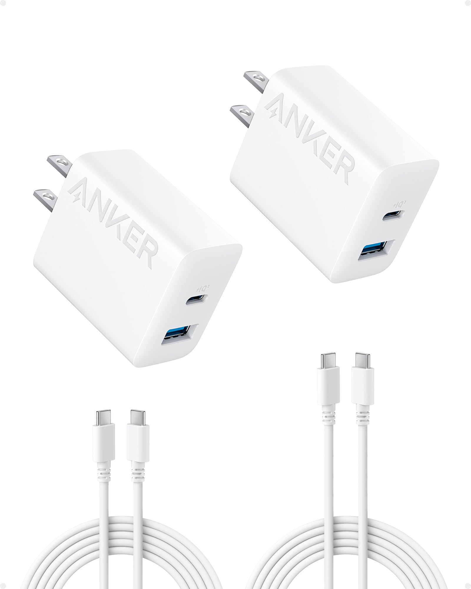 Anker 20W Dual Port USB C Fast Charger Block - 2 Pack with 5ft Cables for iPhone 16/15/14/13/12, iPad, Samsung Galaxy - Compact Wall Charger for Home, Office & Travel
