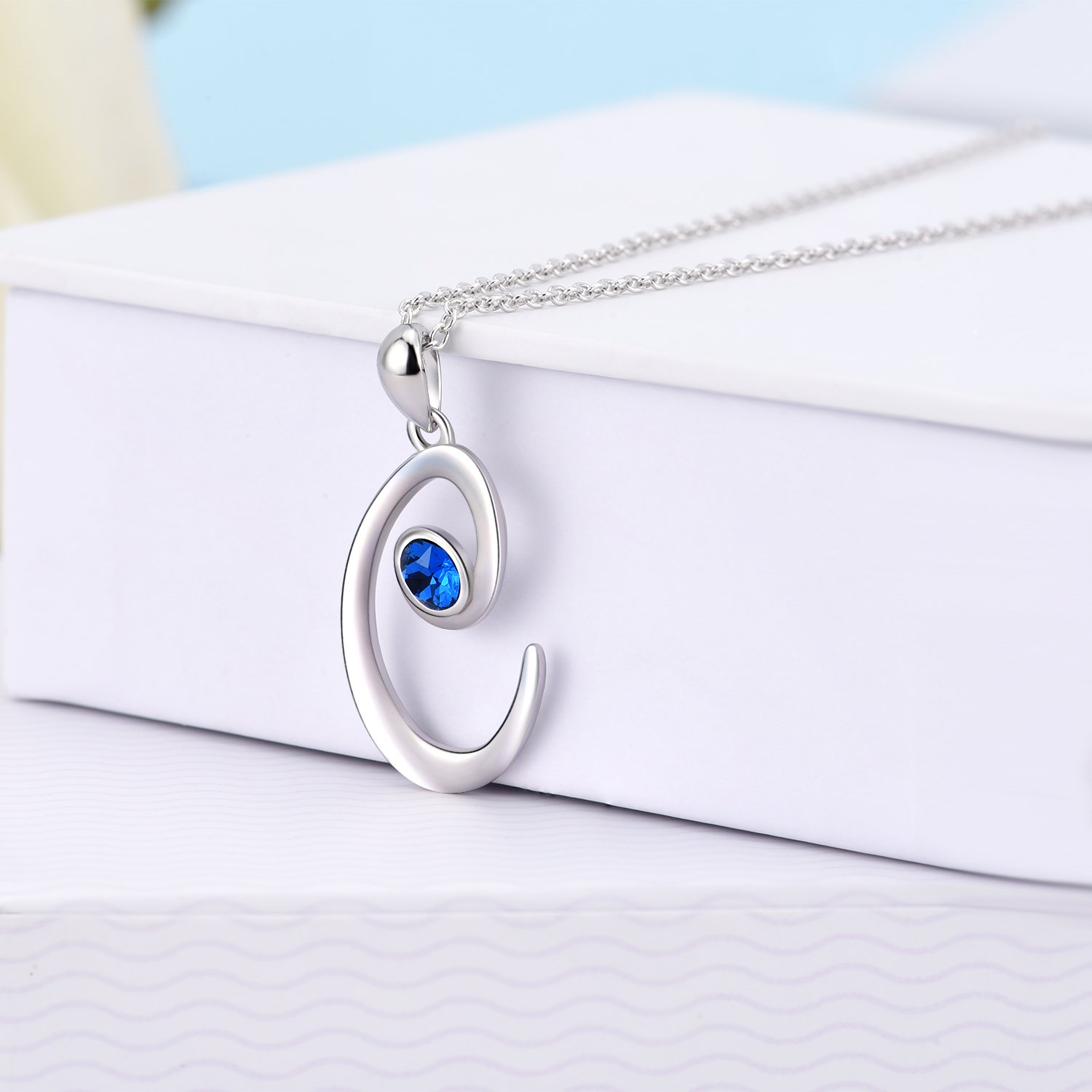 WINNICACA 925 Sterling Silver Initial Necklace with Birthstone - Personalized Letter A-Z Pendant Jewelry for Women, Her, Daughter, Lover - Christmas, Birthday Gifts - Perfect for Anniversaries, Valentine's Day & Special Occasions