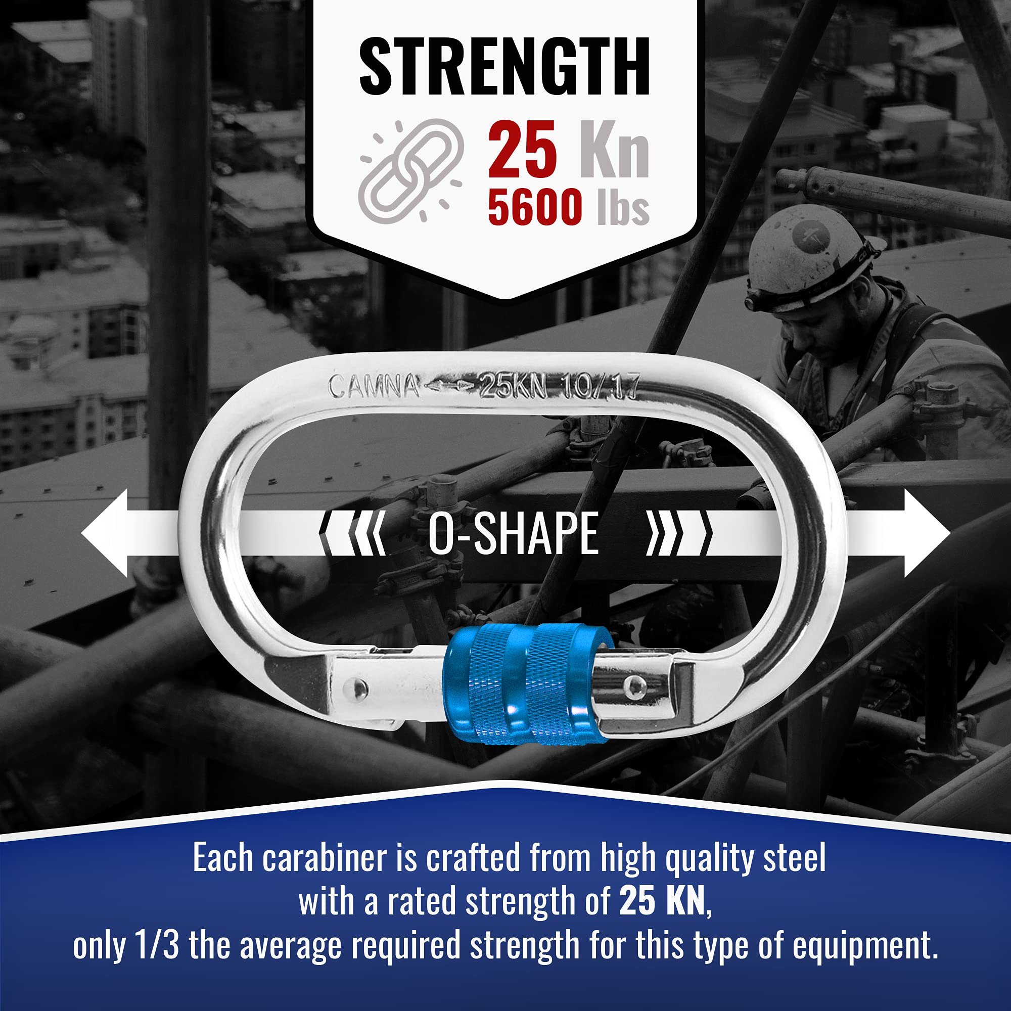 UIAA Certified 25kN (5620LB) Heavy Duty Steel Carabiner Clip - Screw Lock Oval-Shape for Rock Climbing, Hiking, Camping & Hammocks - Durable Safety Hook for Outdoor Gear & Equipment