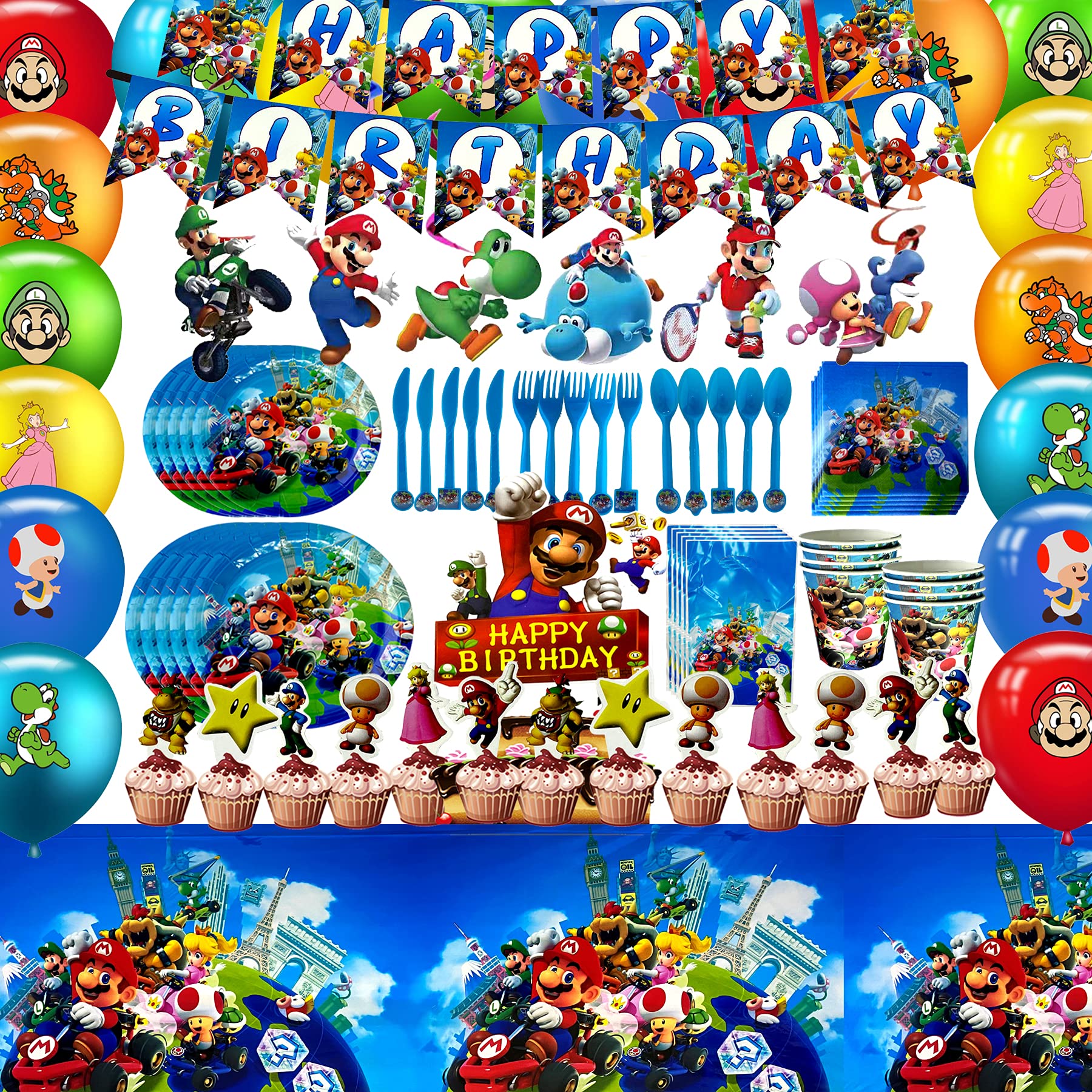 Game Bros Birthday Party Supplies for Kids - Video Game Themed Decor Set with Banner, Plates, Utensils, Cups, Napkins, Gift Bags, Cake Toppers, Table Cover & Balloons - Perfect for Gaming Birthday Parties, Themed Events & Kids Celebrations