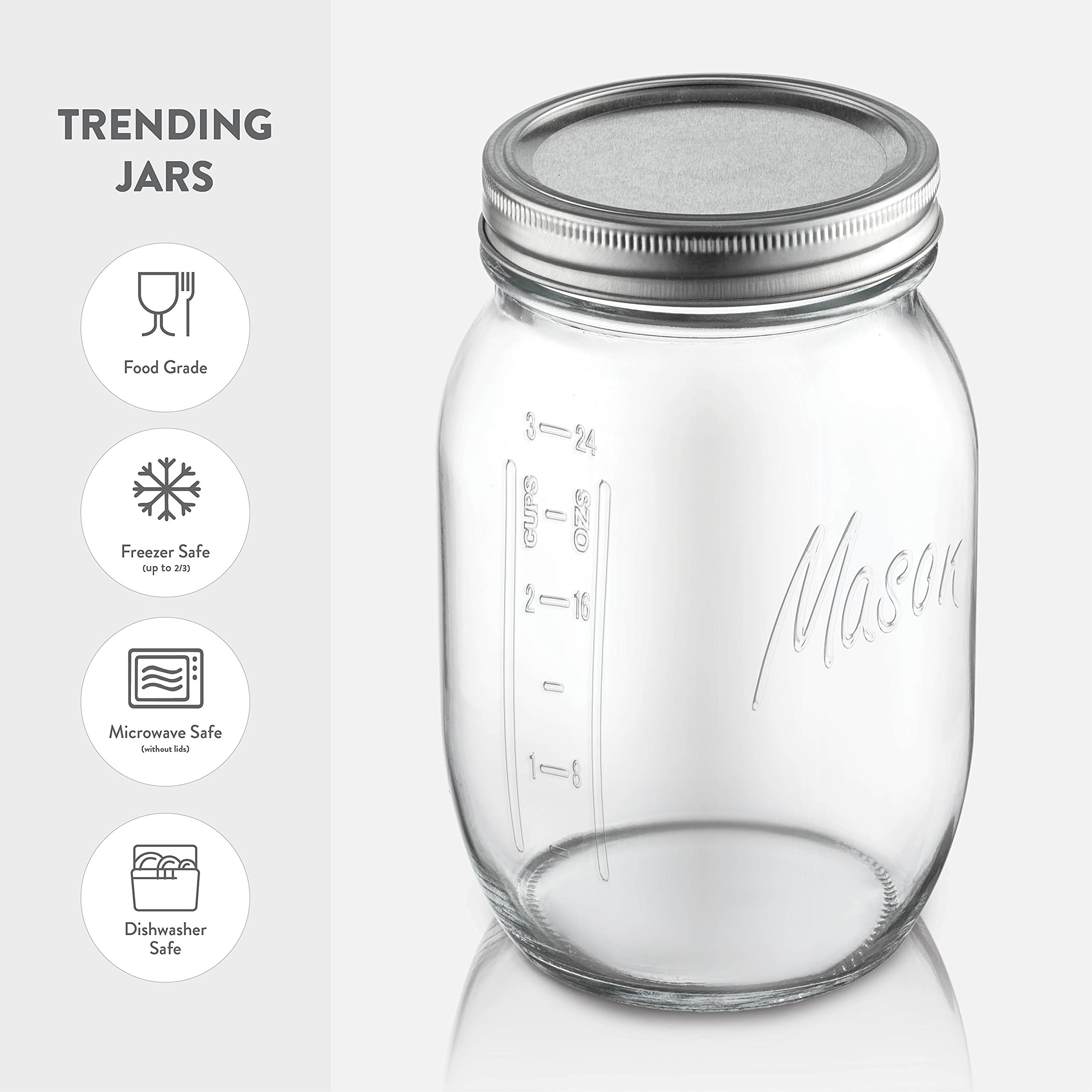 Paksh Novelty 32 oz Mason Jars 12-Pack - Airtight Glass Food Storage Containers for Pickling, Canning, Jam, Jelly & Fruit Preserves - Perfect for Home Decor, Candle Making & Overnight Oats - Ideal for Kitchen, Pantry & DIY Projects