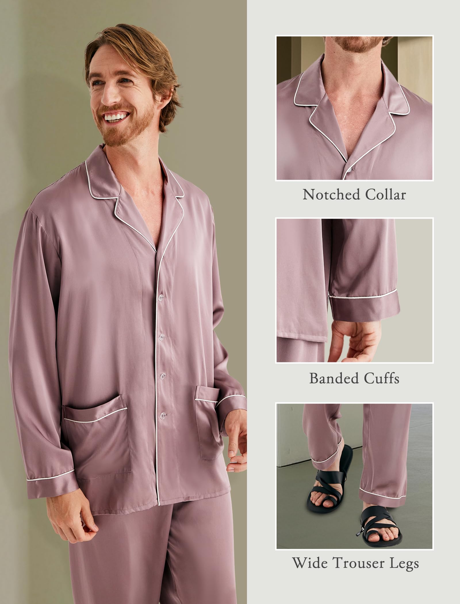 Luxury Silk Pajamas Set for Men - 2PC Long Sleeve Button-Down Sleepwear - COLD POSH Premium Silk PJs - Perfect for Relaxing at Home, Lounging & Gift Giving