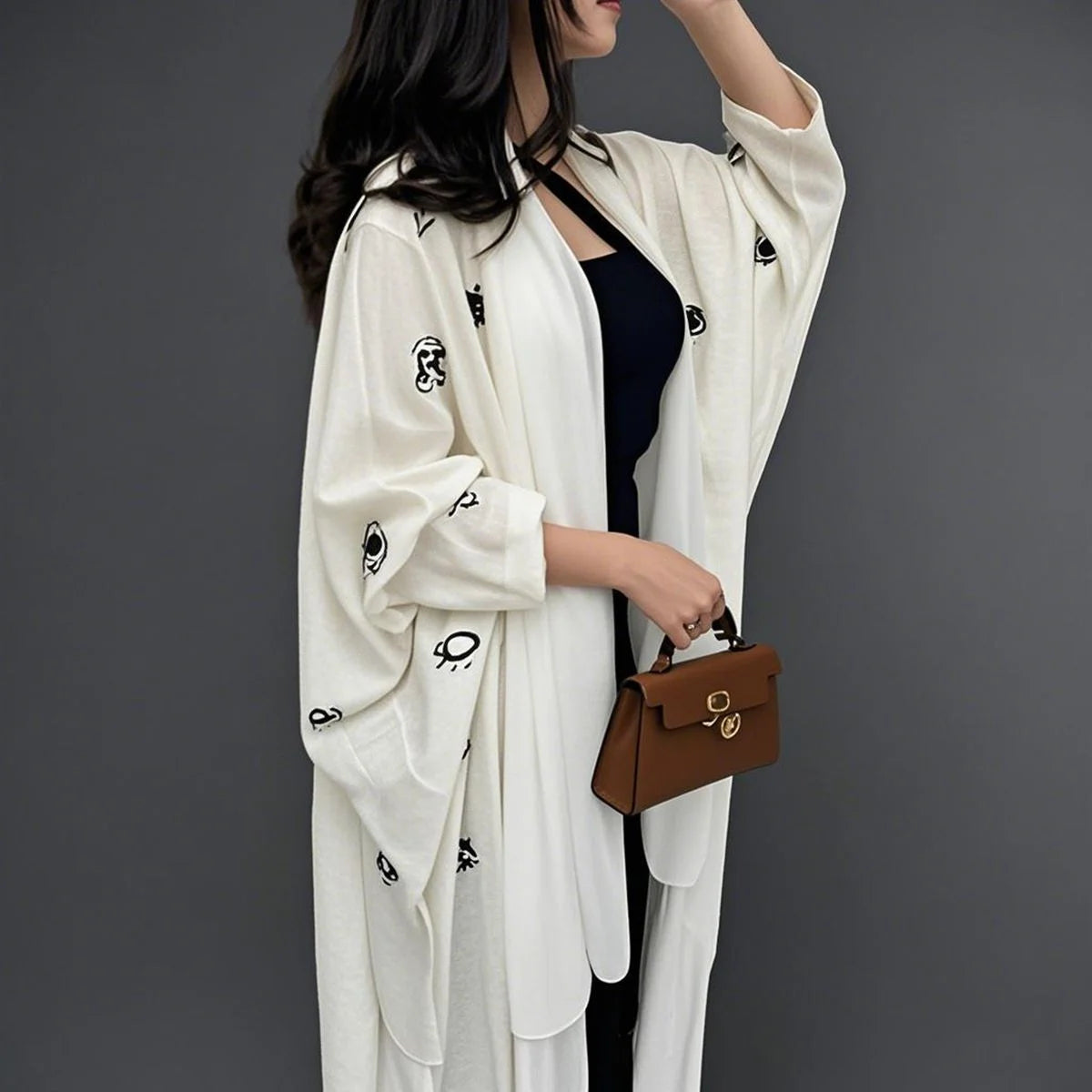 Evil Eye Embroidery Cardigan Open Abaya Dress for Women - Boho Chic Muslim Kaftan Cover Up - Perfect for Prayer, Beach, and Special Occasions #25173