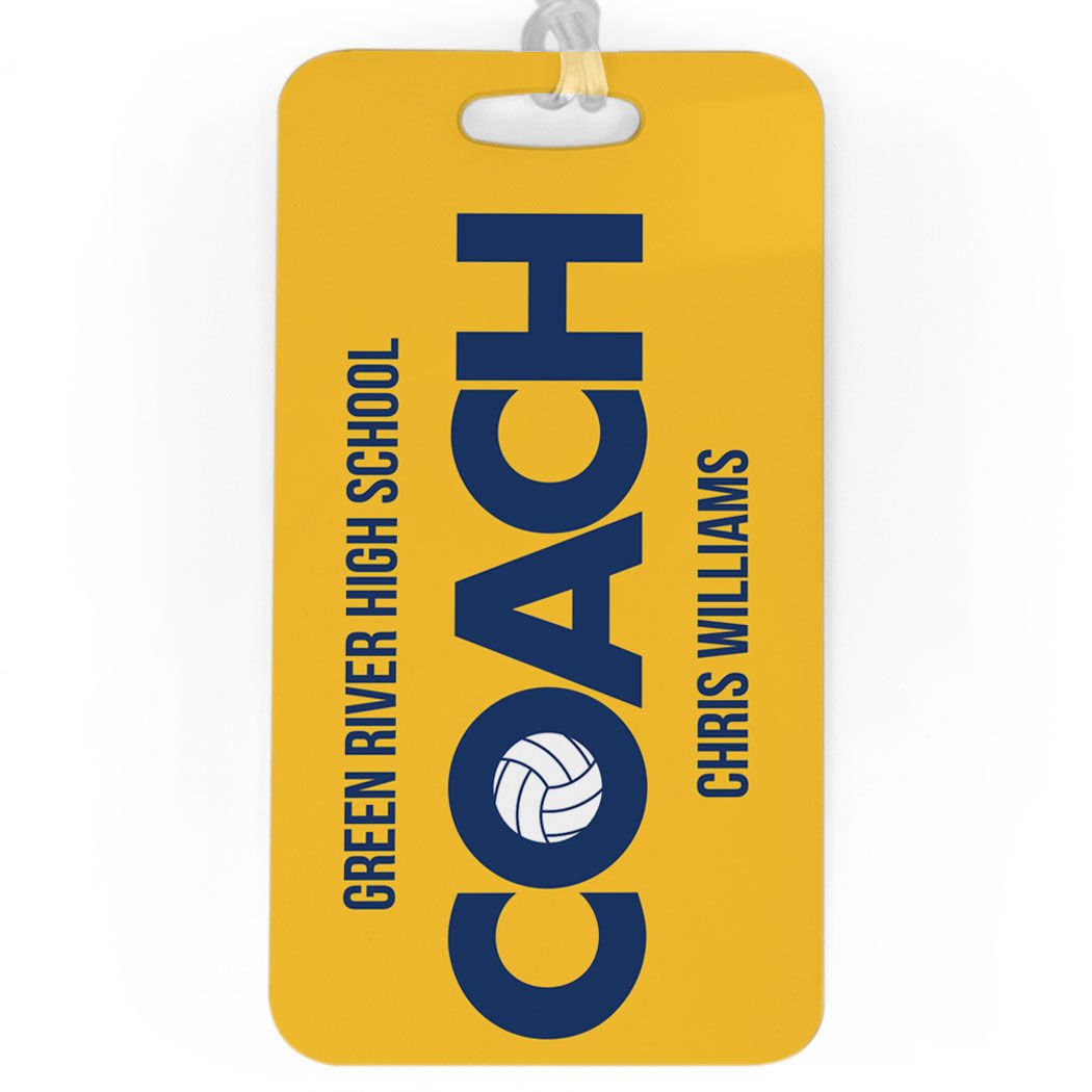 Personalized Volleyball Coach Luggage Tag - Large Gold & Navy Bag Tag with Standard Lines - Perfect for Travel, Sports Gear & Team Identification