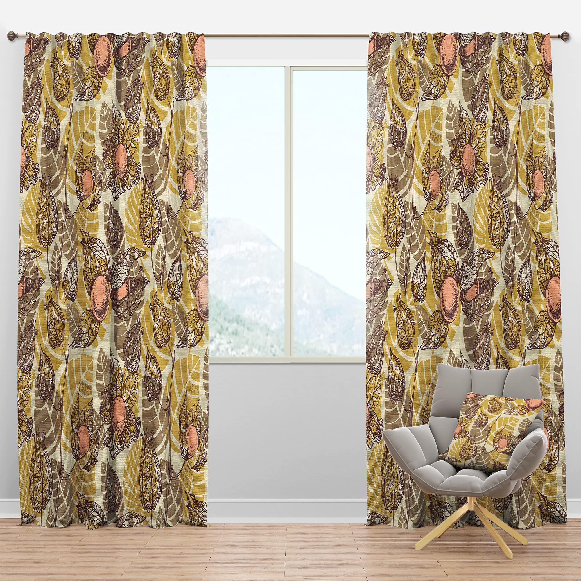 DesignQ Blackout Curtains 'Vintage Physalis Drawing' - Thermal Insulated Single Panel (52x108 inches) for Bedroom & Living Room - Noise Reducing & Energy Saving Window Treatments for Better Sleep & Home Decor
