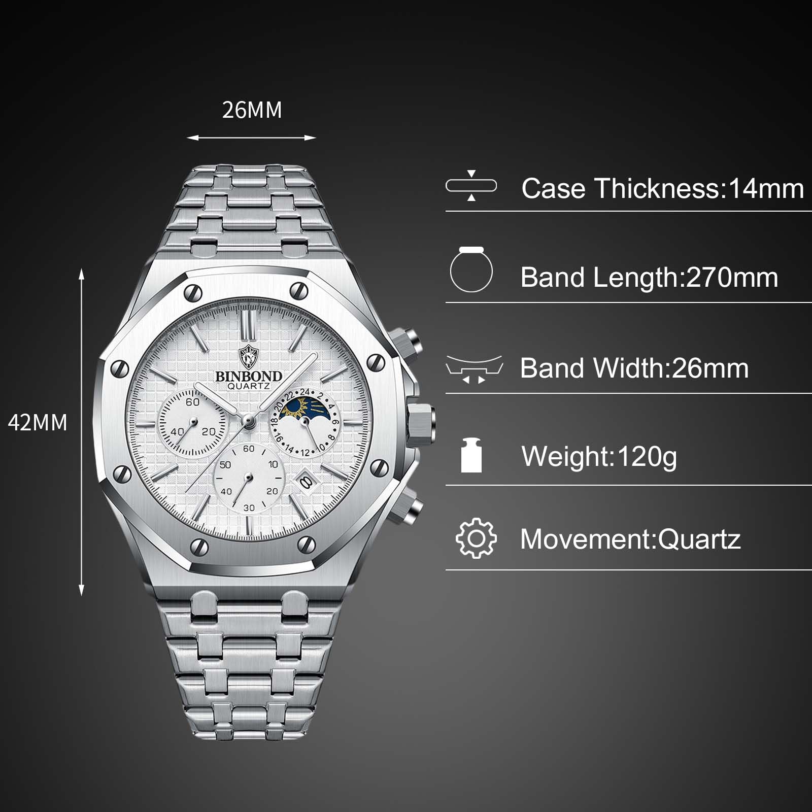 RORIOS Men's Business Analog Quartz Watch - Stylish Chronograph Wristwatch with Stainless Steel Band | Waterproof, Multifunctional Dress Watch for Professionals | Perfect for Office, Formal Events & Daily Wear