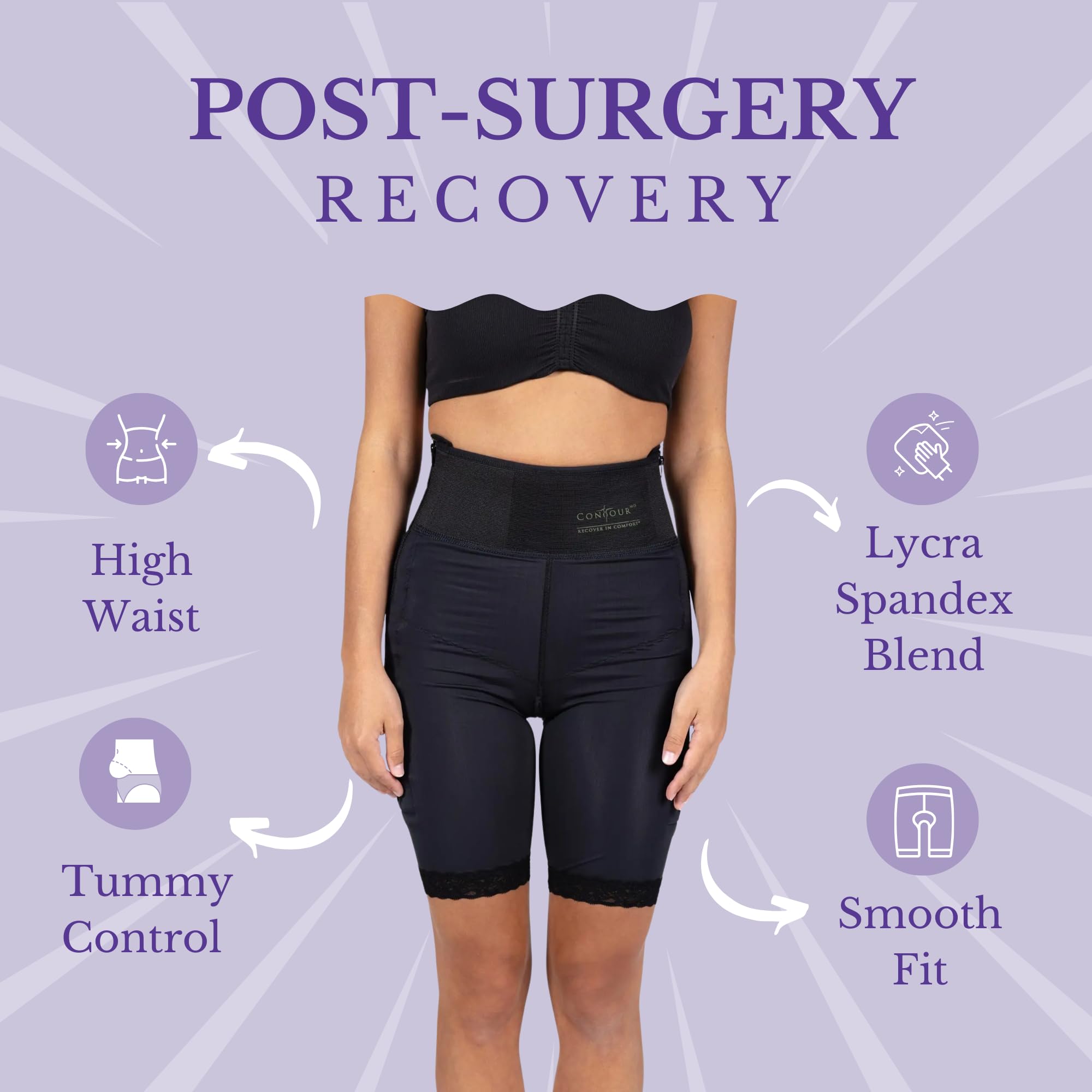 ContourMD Post Surgery Compression Shorts – Mid Thigh, Tummy Tuck Recovery Garment 4