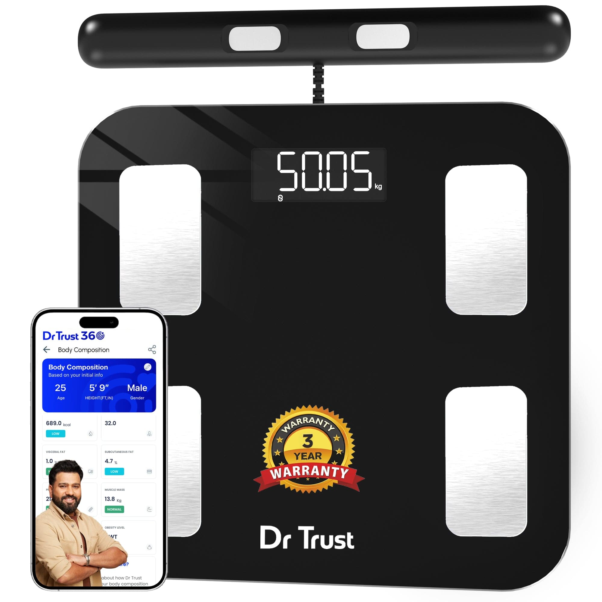 Dr Trust USA 532 Digital Body Weight Scale with BMI & Body Fat Analyzer - 8 Electrode Smart Scale Syncs with iOS/Android App - Measures 29+ Health Metrics for Body Composition Analysis - Perfect for Home Health Monitoring & Fitness Tracking
