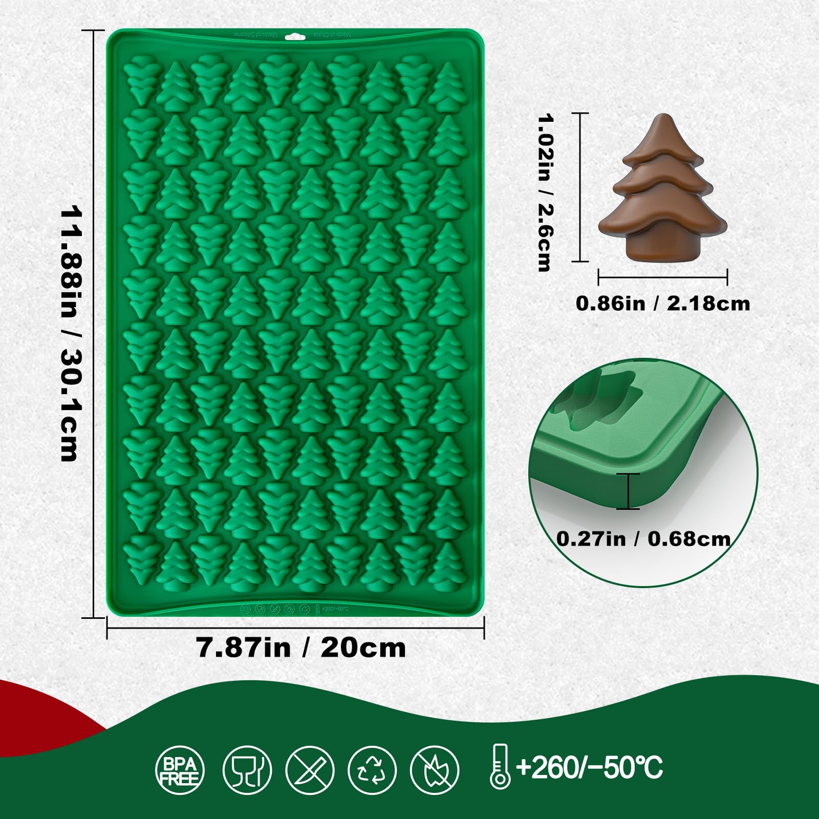 3D Mini Christmas Tree Silicone Candy Molds - 100 Cavity Non-Stick Baking Tray for Chocolate, Caramels, Cookies & Hard Candy | Perfect for Holiday Treats, DIY Gummies & Christmas Party Desserts