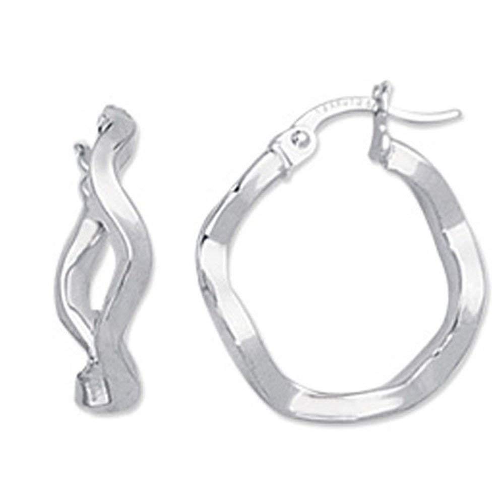 14K White Gold 20mm X 3mm Round Zigzag Hoop Earrings for Women - Elegant Dainty Everyday Jewelry Gift for Her, Perfect for Parties, Weddings & Date Nights