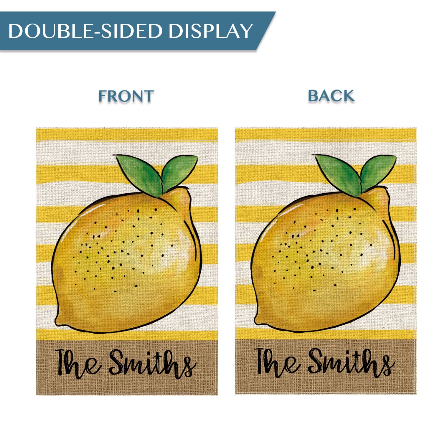 Custom Lemon Garden Flag - Personalized Family Name Summer Spring Decor, Double Sided 12x18 Inch Rustic Farmhouse Burlap Yard Flag for Outdoor Patio, Porch & Garden Decoration
