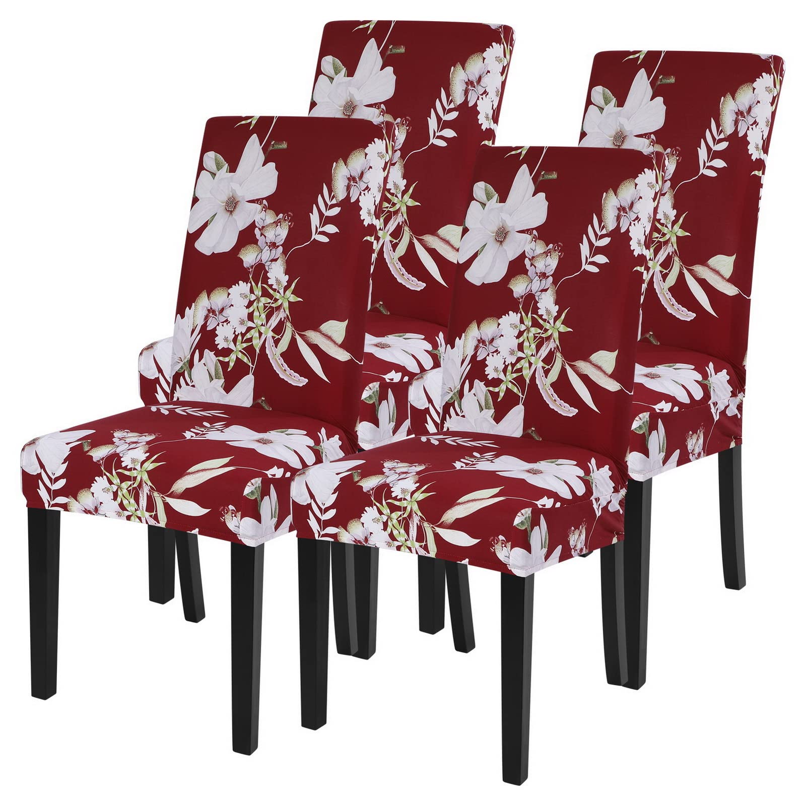 Stretch Printed Dining Room Chair Covers Set of 4 - Washable Parsons Slipcovers for Kitchen, Hotel & Wedding Ceremony - Floral Red Design | Perfect for Home Decor, Restaurant Seating & Event Protection