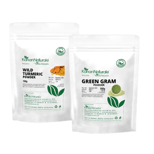 Wild/Kasturi Turmeric Powder 100g & Green Gram Powder 100g - Pure Natural Skin Care Face Pack Combo for Glowing Skin & Acne Treatment | DIY Facial Mask & Ayurvedic Beauty Routine