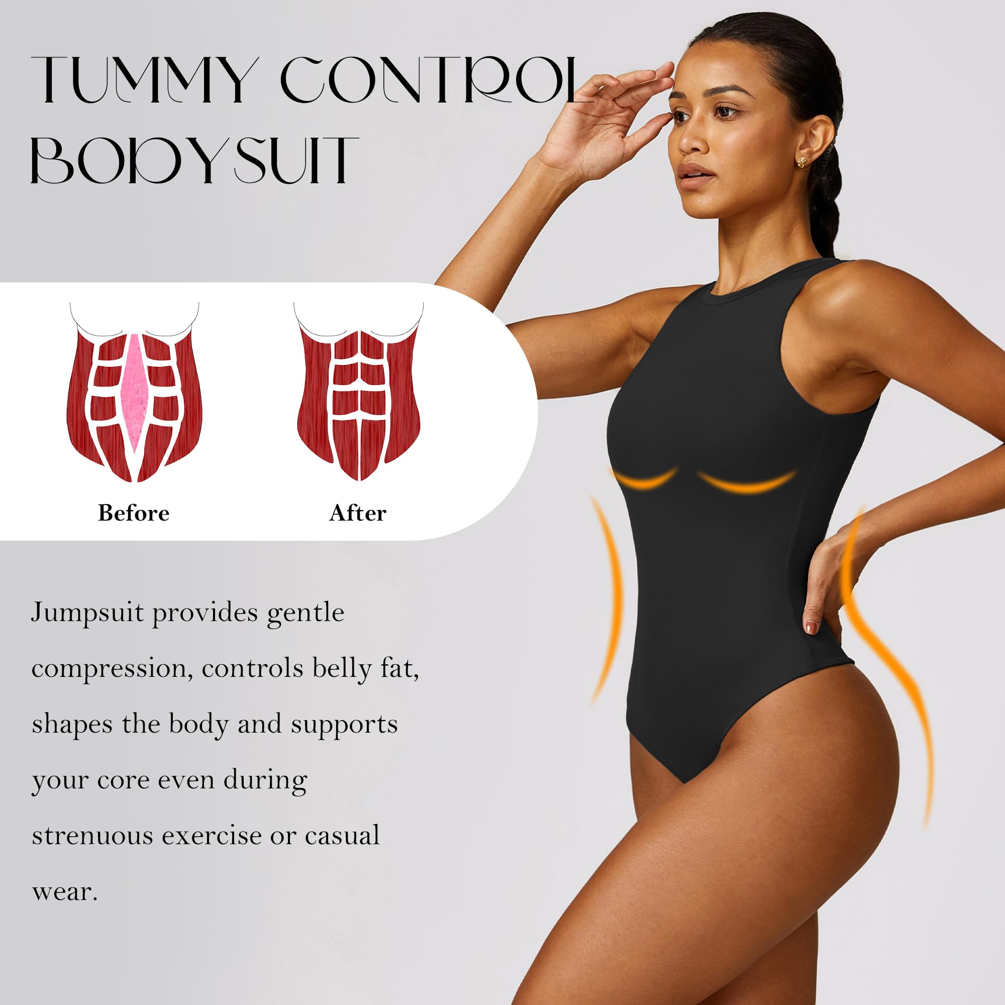 Women's Sleeveless Bodysuit - High Crew Neck Sexy Tank Top with Tummy Control | Slimming Body Suits for Women | Perfect for Layering, Workouts & Everyday Wear