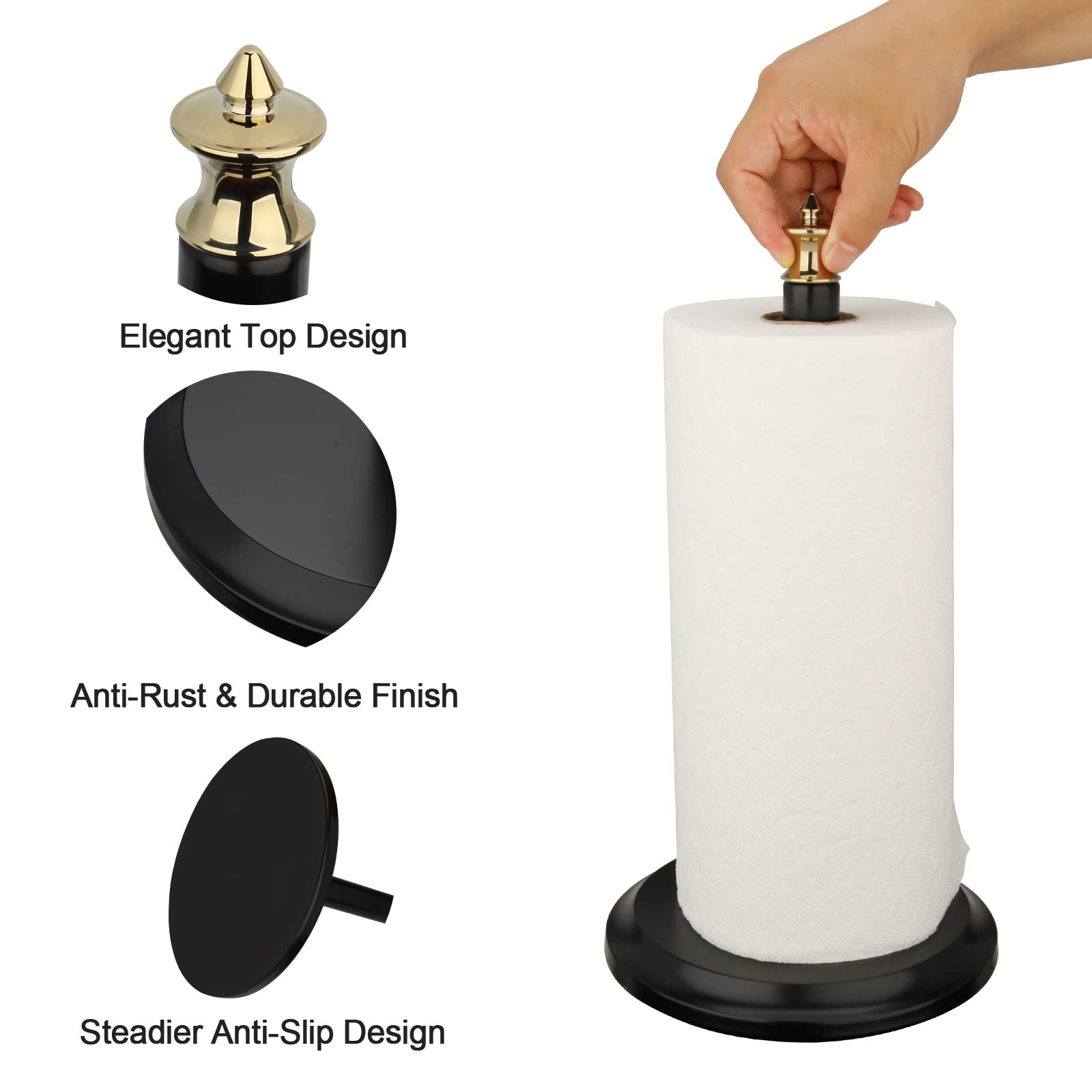 Premium Akicon Paper Towel Holder Stand - Gold Classic Design for Kitchen Countertop & Dining Table - Perfect for Home, Office, and Restaurant Use