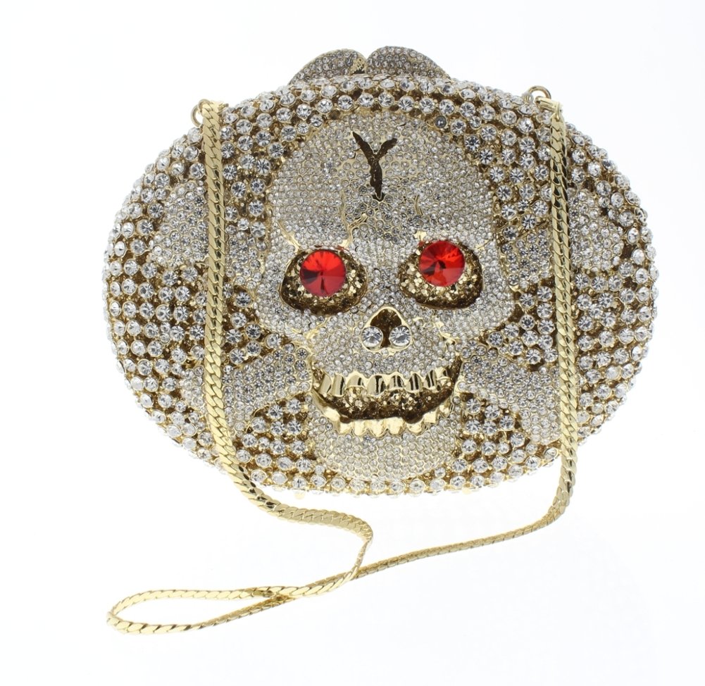 Luxury Austrian Crystal Skull Clutch Purse - Elegant Evening Bag with Crossbones Design for Women | Perfect for Parties, Prom, and Special Occasions