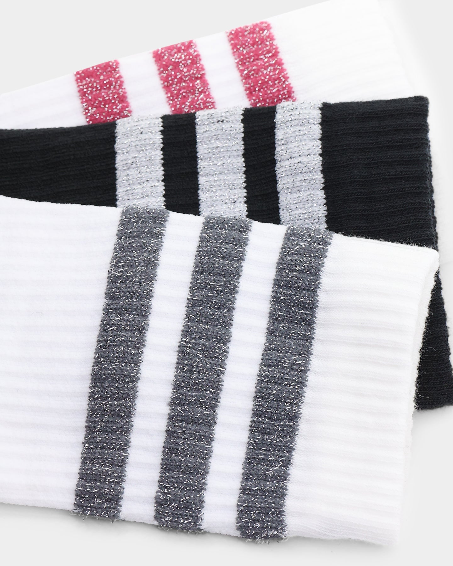 Adidas Women's 3 Stripe Glam Crew Socks 3-Pack (White/Black/Wild Pink/Grey) - Comfortable Athletic Socks for Running, Gym & Casual Wear
