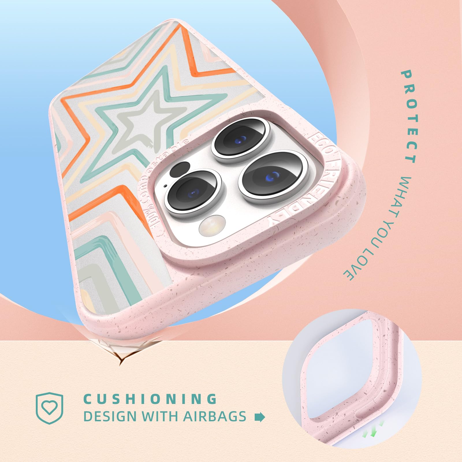 Eco-Friendly Plant-Based iPhone 15 Pro Case (6.1 Inch) - Cute Star Pattern Matte Cover for Women & Girls | Perfect Gift for Nature Lovers & Daily Protection