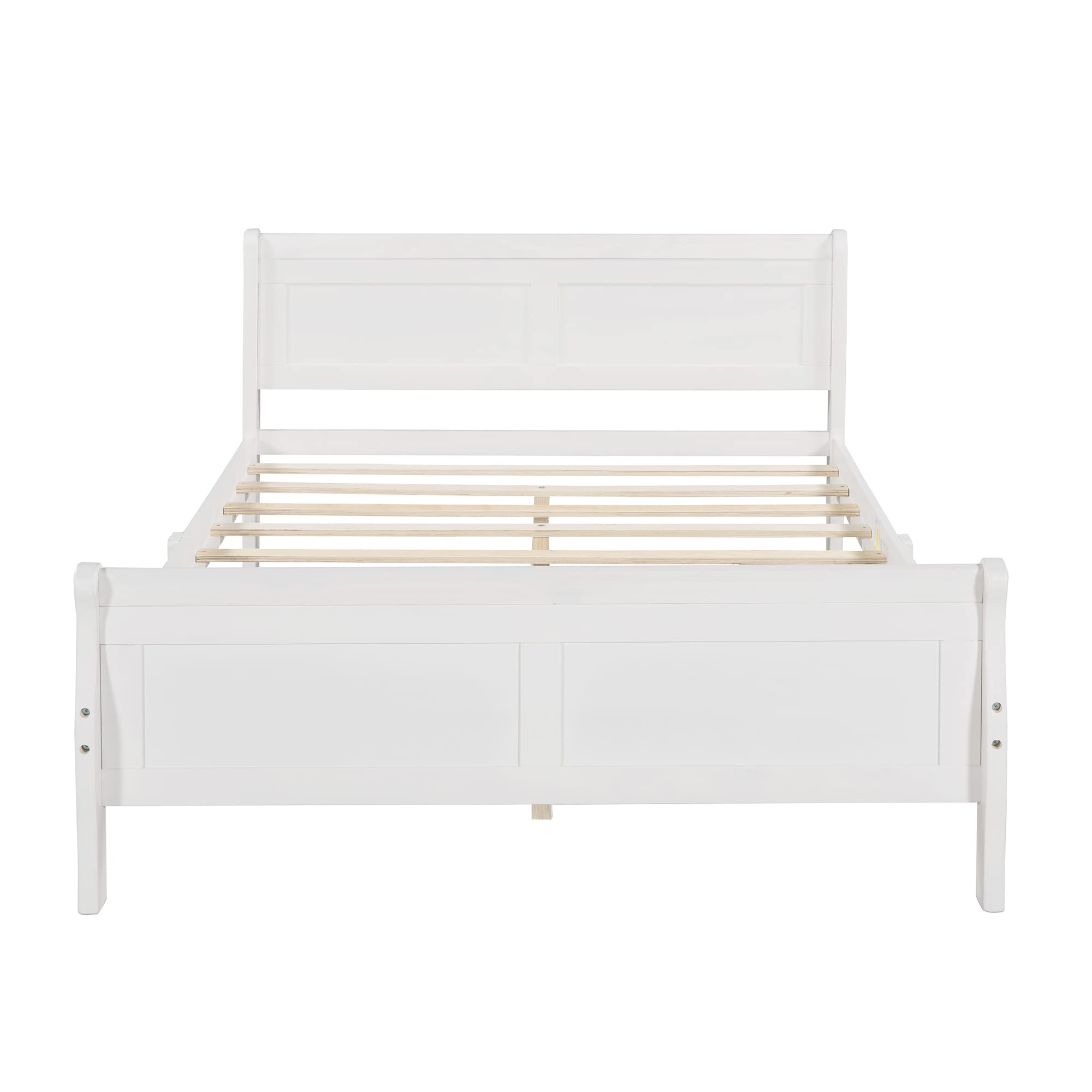 Queen Size Wooden Platform Bed Frame with Headboard - No Box Spring Needed for Kids, Teens & Adults | Modern & Sturdy White Bed for Bedroom, Guest Room or Dorm