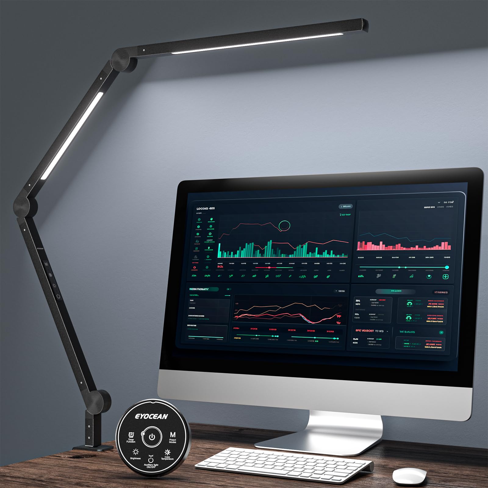 LED Desk Lamp with Clamp - Adjustable Brightness & Color Temperature, Touch Control, Memory & Timer Function, Swing Arm Architect Light for Home Office, Study, Reading, and Workstation Use