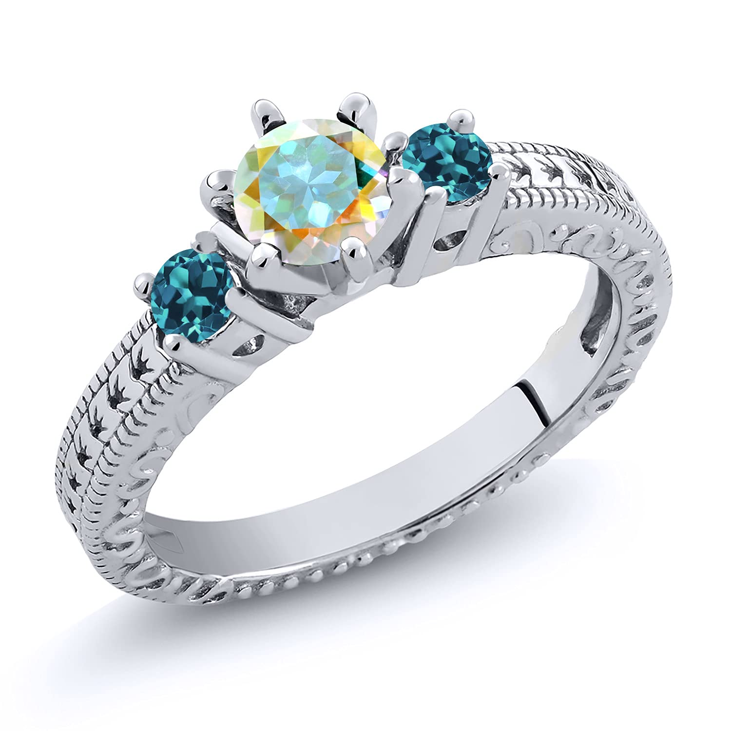 0.81 Ct Round Mercury Mist Mystic Topaz & London Blue Topaz 925 Sterling Silver Ring for Women - Elegant Gemstone Jewelry for Engagement, Anniversary & Special Occasions